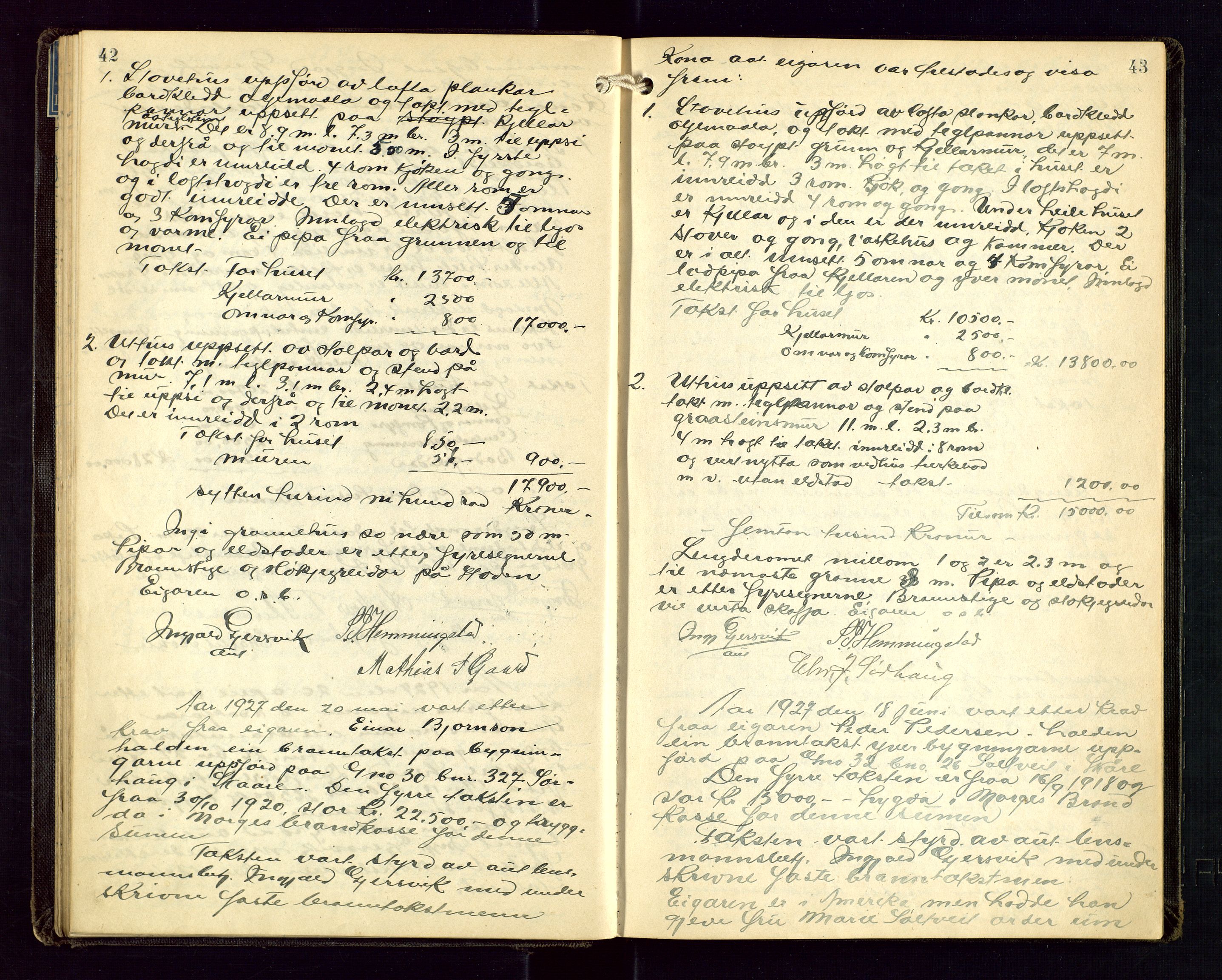 Torvestad lensmannskontor, AV/SAST-A-100307/1/Goa/L0004: "Brandtakstsprotokoll for lensmannen i Torvastad", 1925-1934, s. 42-43