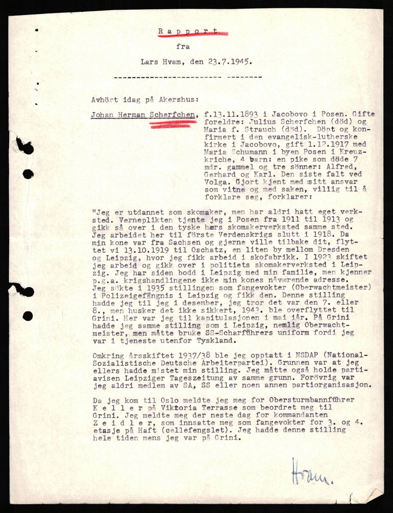 Forsvaret, Forsvarets overkommando II, RA/RAFA-3915/D/Db/L0029: CI Questionaires. Tyske okkupasjonsstyrker i Norge. Tyskere., 1945-1946, s. 147