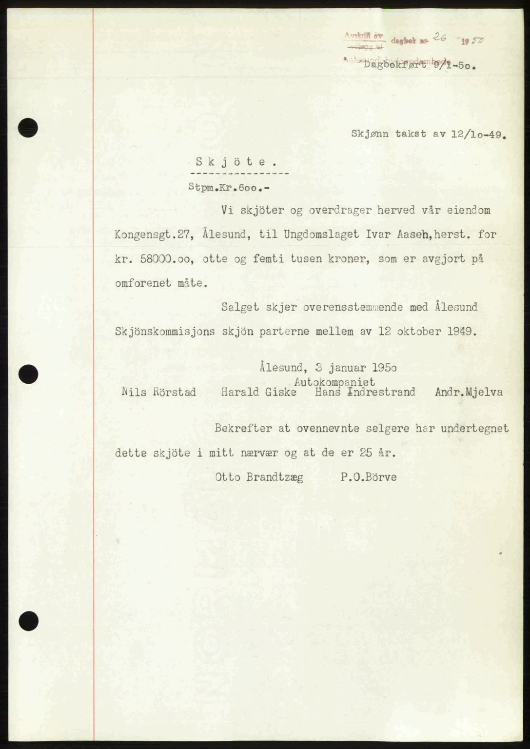 Ålesund byfogd, AV/SAT-A-4384: Pantebok nr. 37A (2), 1949-1950, Dagboknr: 26/1950