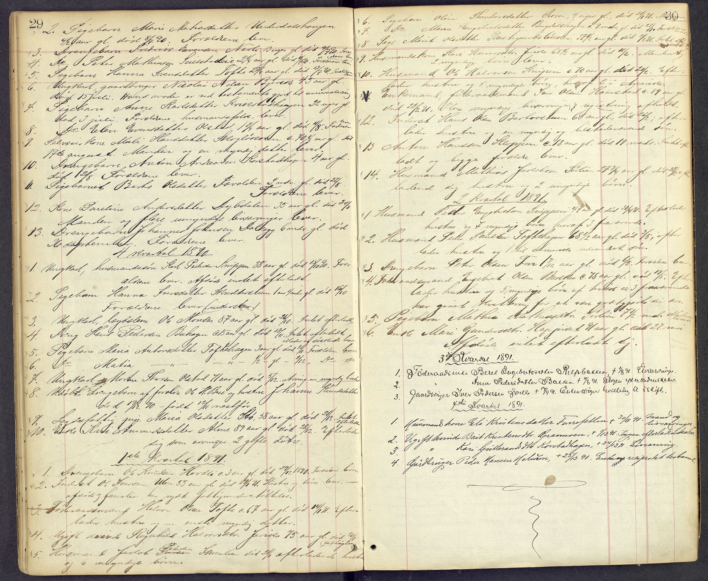 Mellom-Gudbrandsdal sorenskriveri, SAH/TING-038/J/Jf/L0002: Dødsfallsprotokoll, 1885-1900, s. 29-30