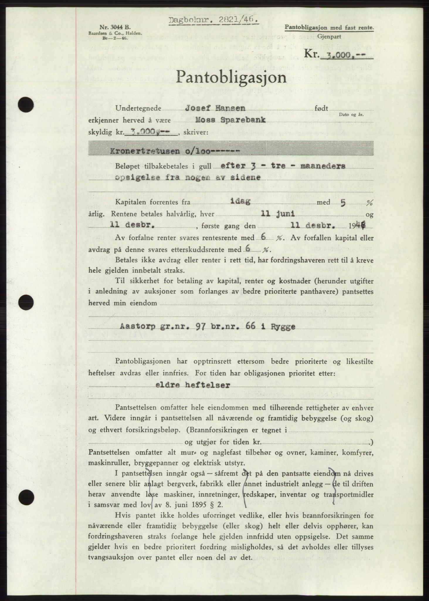 Moss sorenskriveri, SAO/A-10168: Pantebok nr. B16, 1946-1947, Dagboknr: 2821/1946