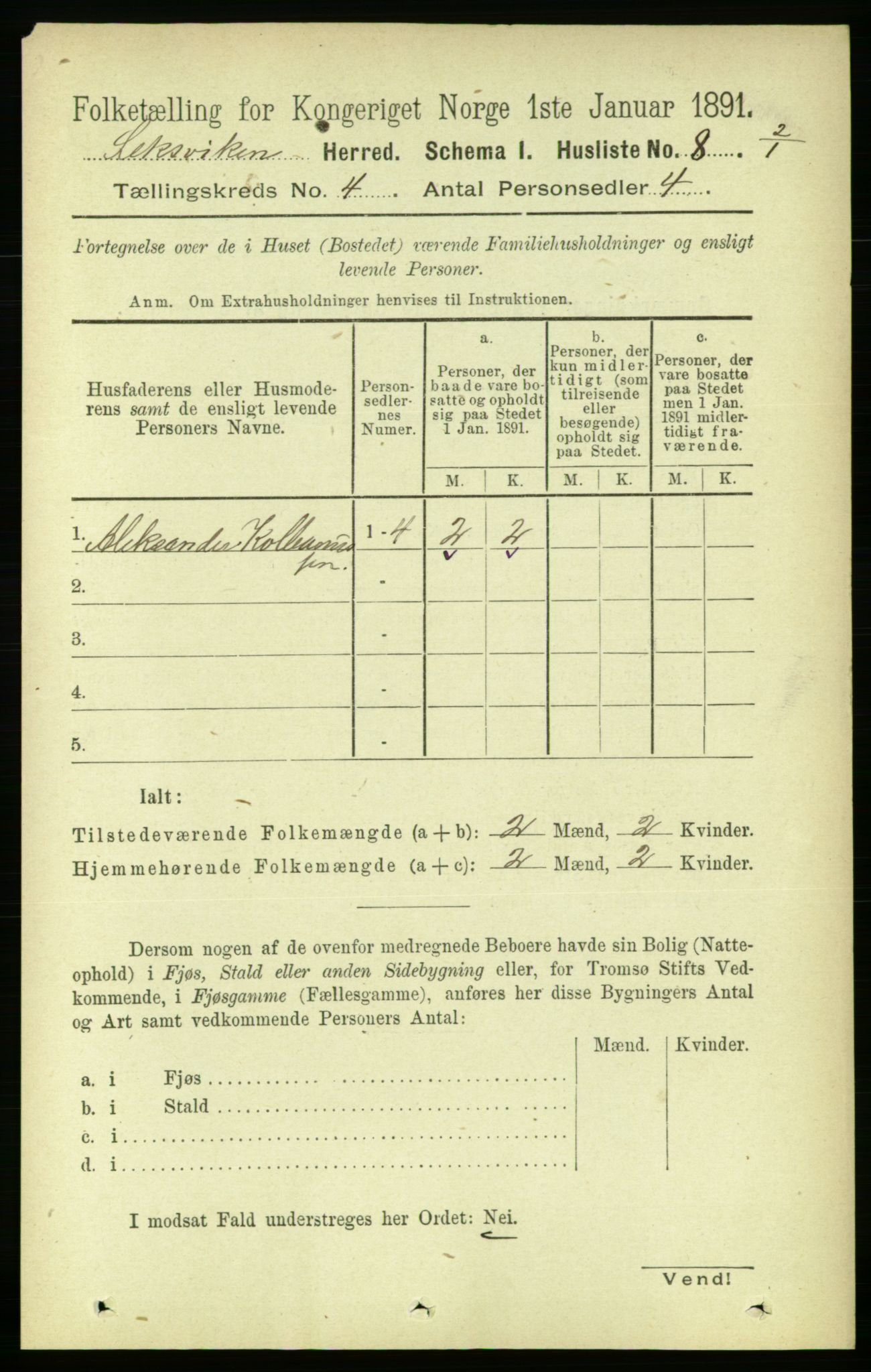 RA, Folketelling 1891 for 1718 Leksvik herred, 1891, s. 1834