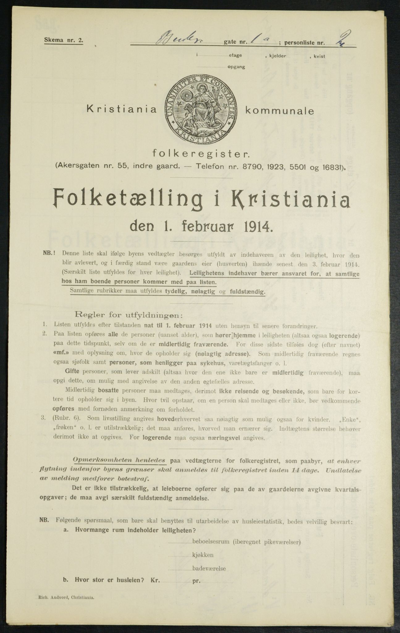 OBA, Kommunal folketelling 1.2.1914 for Kristiania, 1914, s. 3516