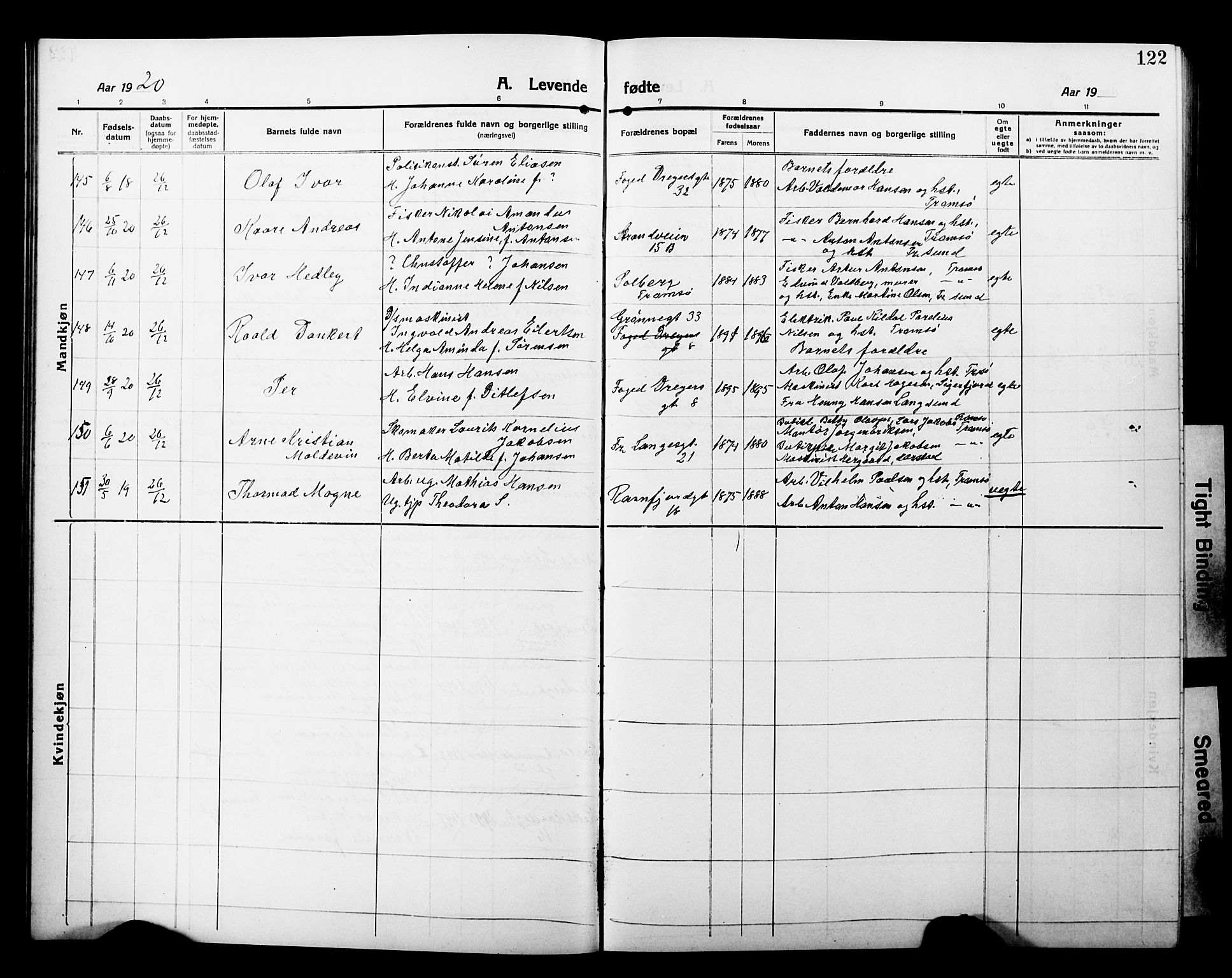 Tromsø sokneprestkontor/stiftsprosti/domprosti, AV/SATØ-S-1343/G/Gb/L0009klokker: Klokkerbok nr. 9, 1915-1925, s. 122