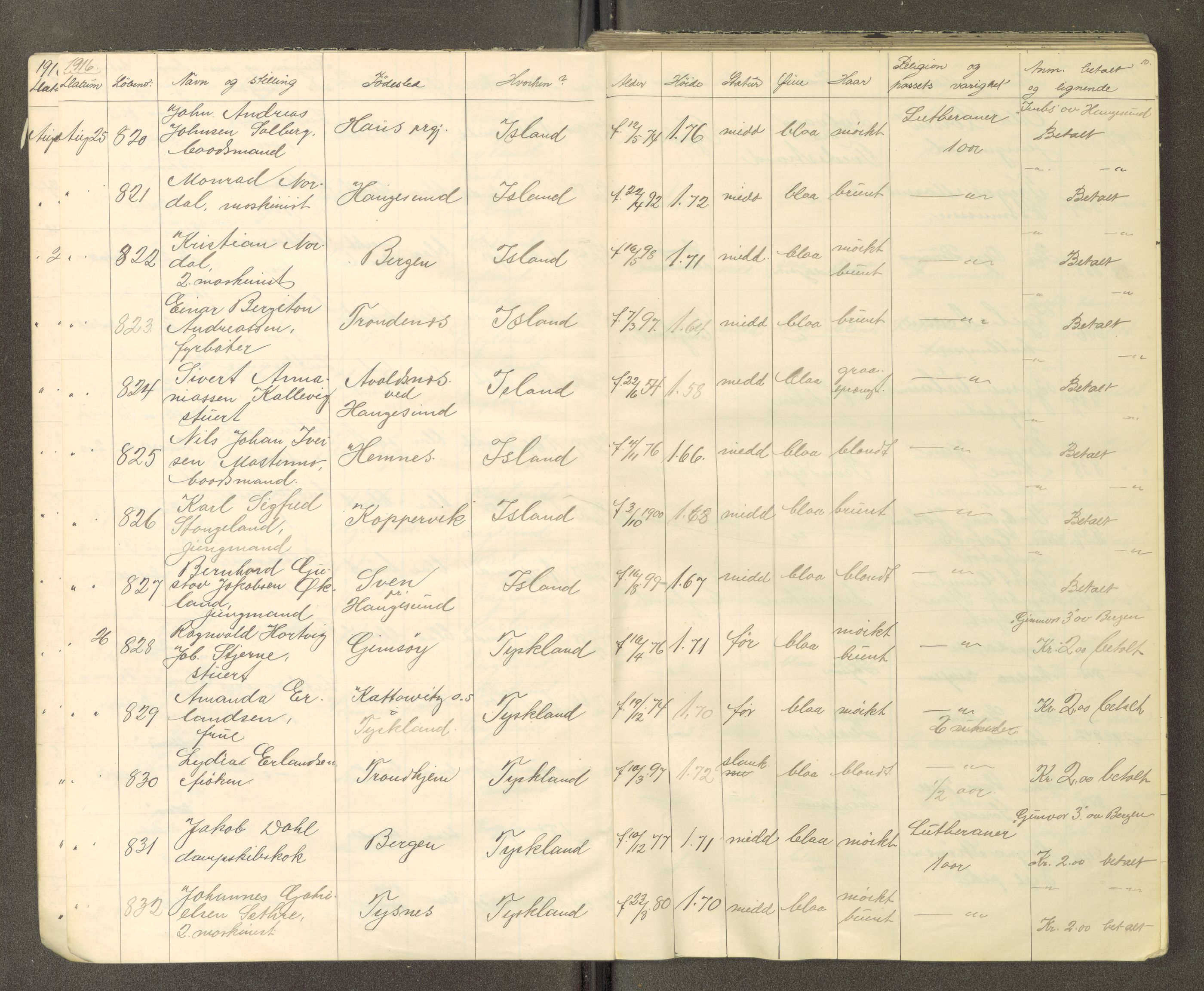 Trondheim politikammer, AV/SAT-A-1887/1/30/L0015: Passprotokoll. Utstedte pass, 1916-1918, s. 10