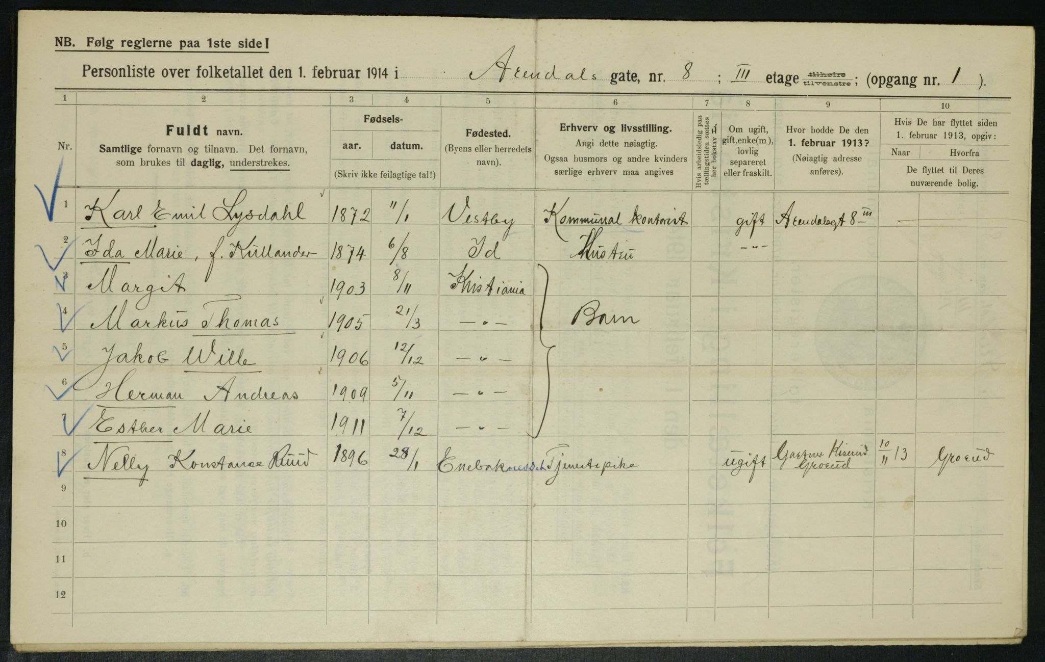 OBA, Kommunal folketelling 1.2.1914 for Kristiania, 1914, s. 2053