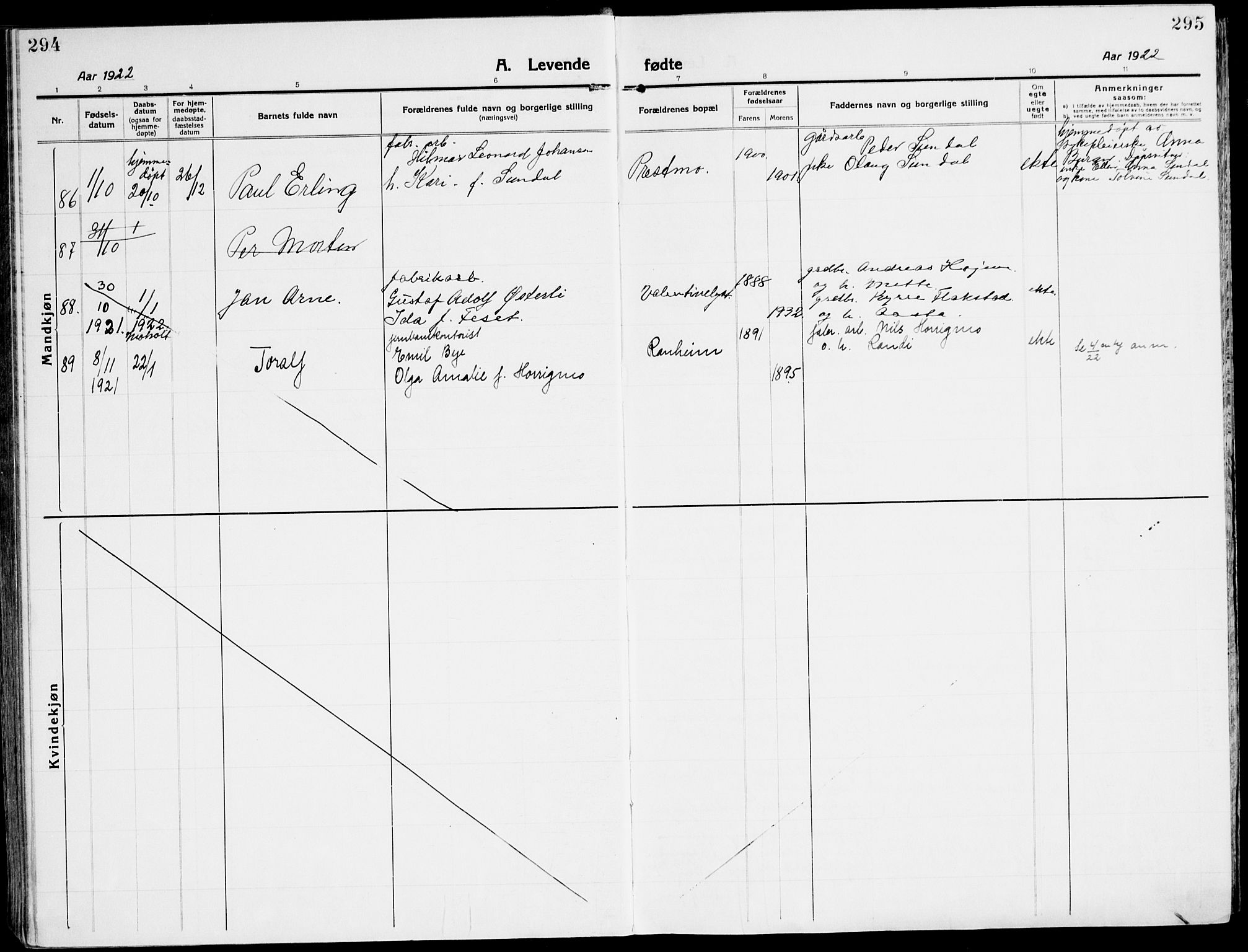 Ministerialprotokoller, klokkerbøker og fødselsregistre - Sør-Trøndelag, AV/SAT-A-1456/607/L0321: Ministerialbok nr. 607A05, 1916-1935, s. 294-295