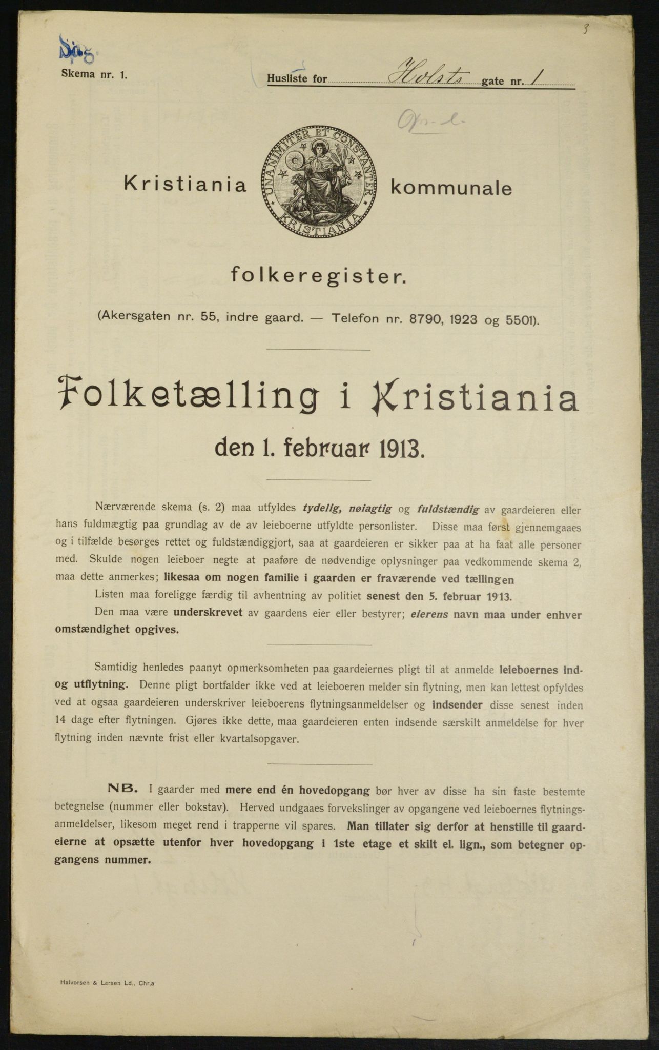OBA, Kommunal folketelling 1.2.1913 for Kristiania, 1913, s. 40697