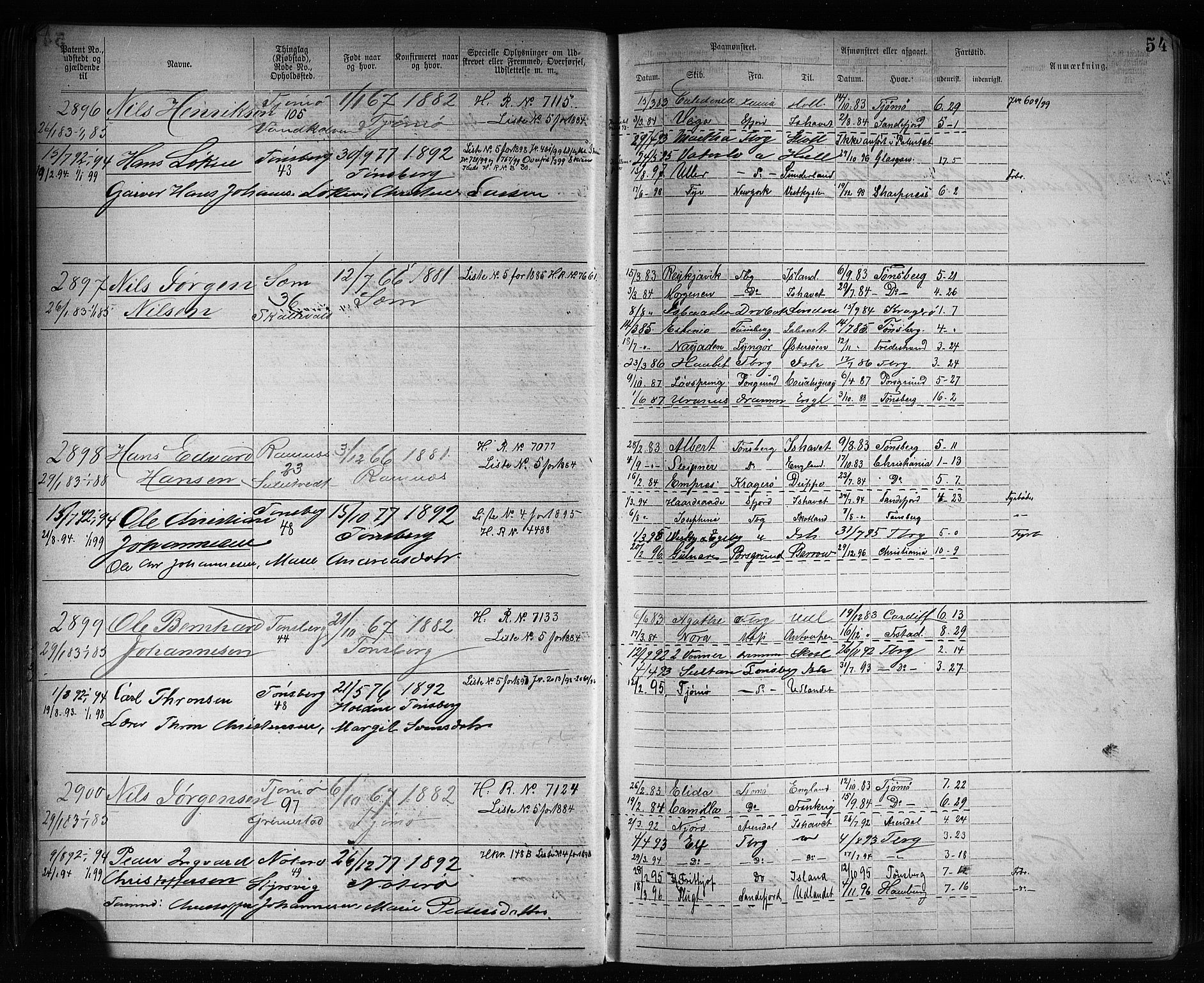 Tønsberg innrulleringskontor, AV/SAKO-A-786/F/Fb/L0007: Annotasjonsrulle Patent nr. 2636-5150, 1881-1892, s. 55