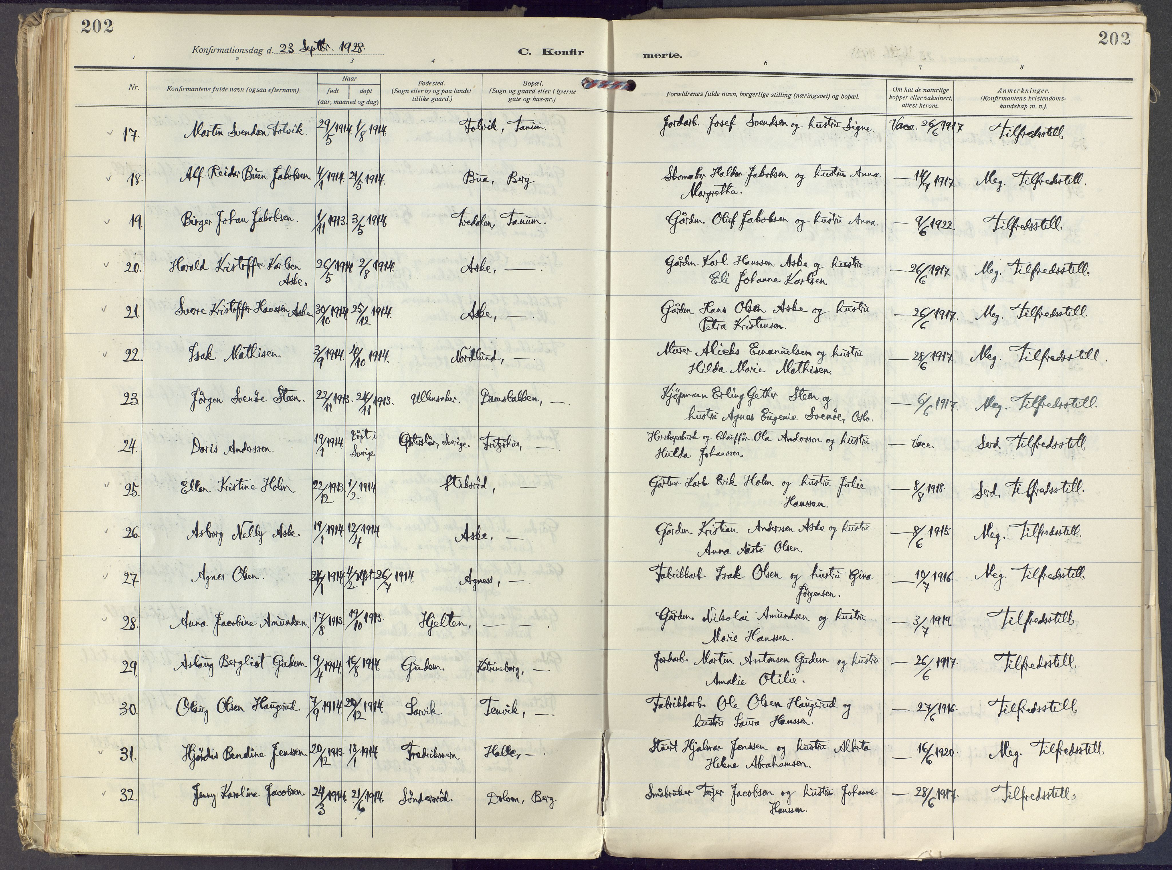 Brunlanes kirkebøker, SAKO/A-342/F/Fc/L0004: Ministerialbok nr. III 4, 1923-1943, s. 202