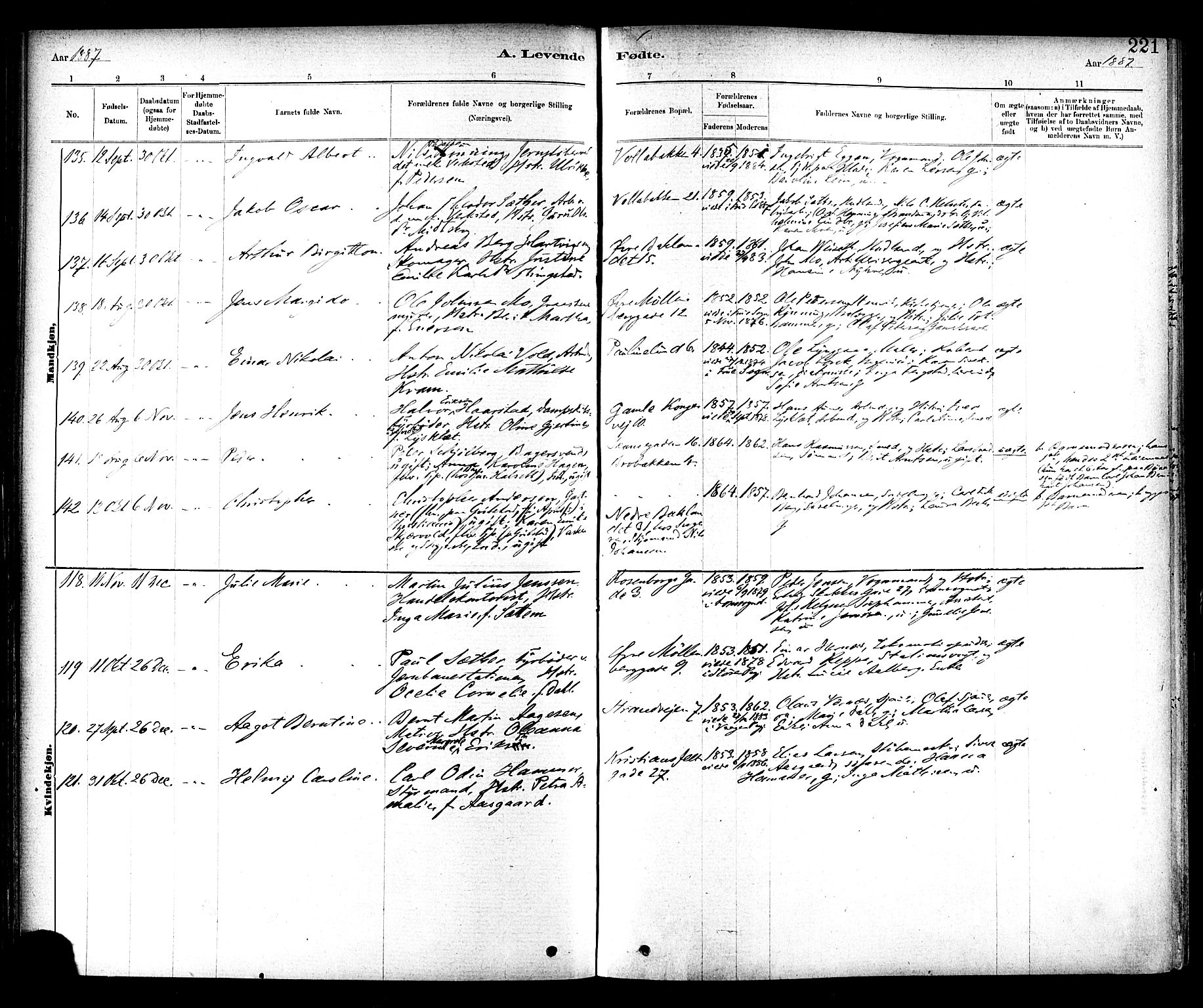 Ministerialprotokoller, klokkerbøker og fødselsregistre - Sør-Trøndelag, SAT/A-1456/604/L0188: Ministerialbok nr. 604A09, 1878-1892, s. 221