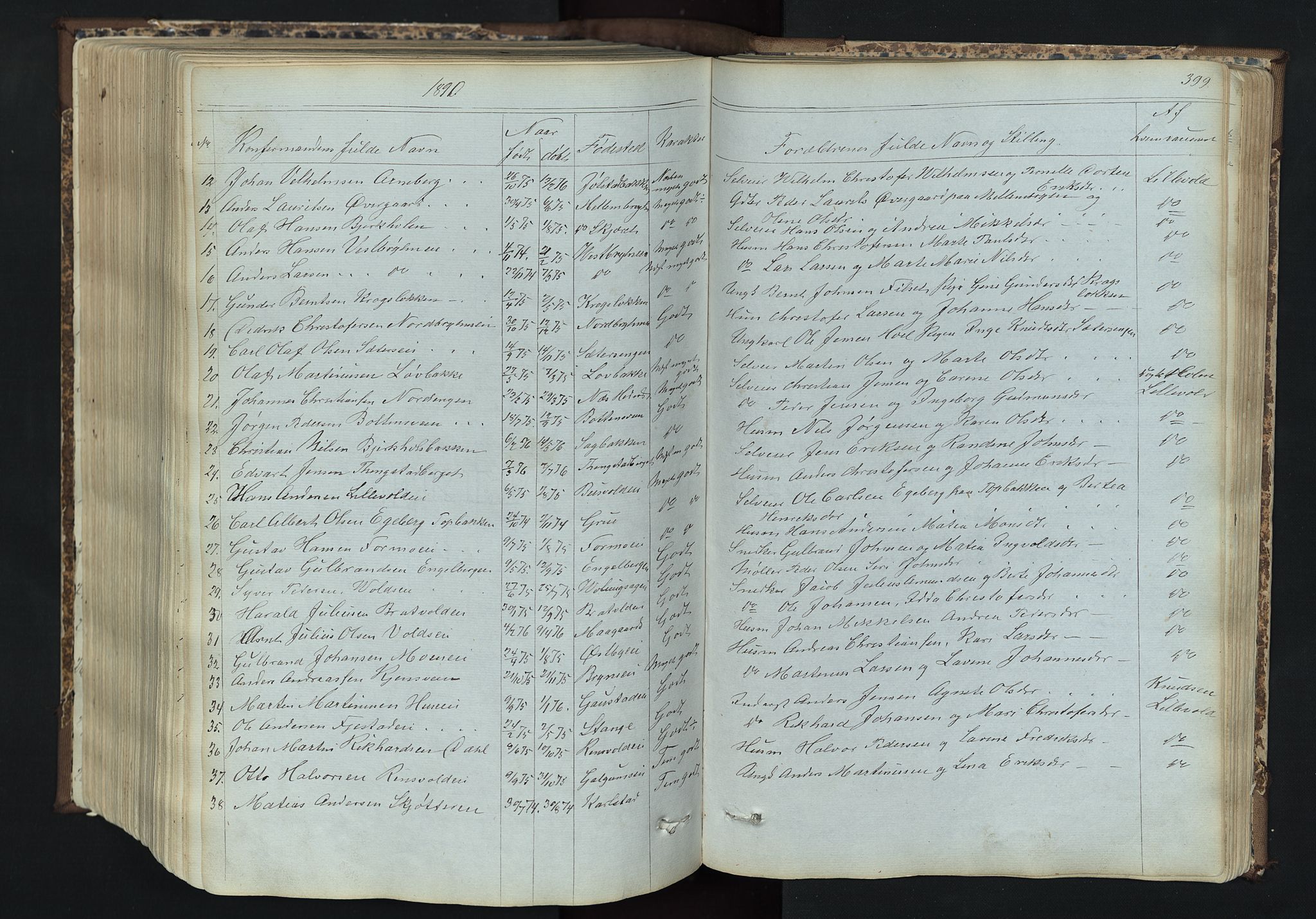 Romedal prestekontor, AV/SAH-PREST-004/L/L0011: Klokkerbok nr. 11, 1867-1895, s. 399