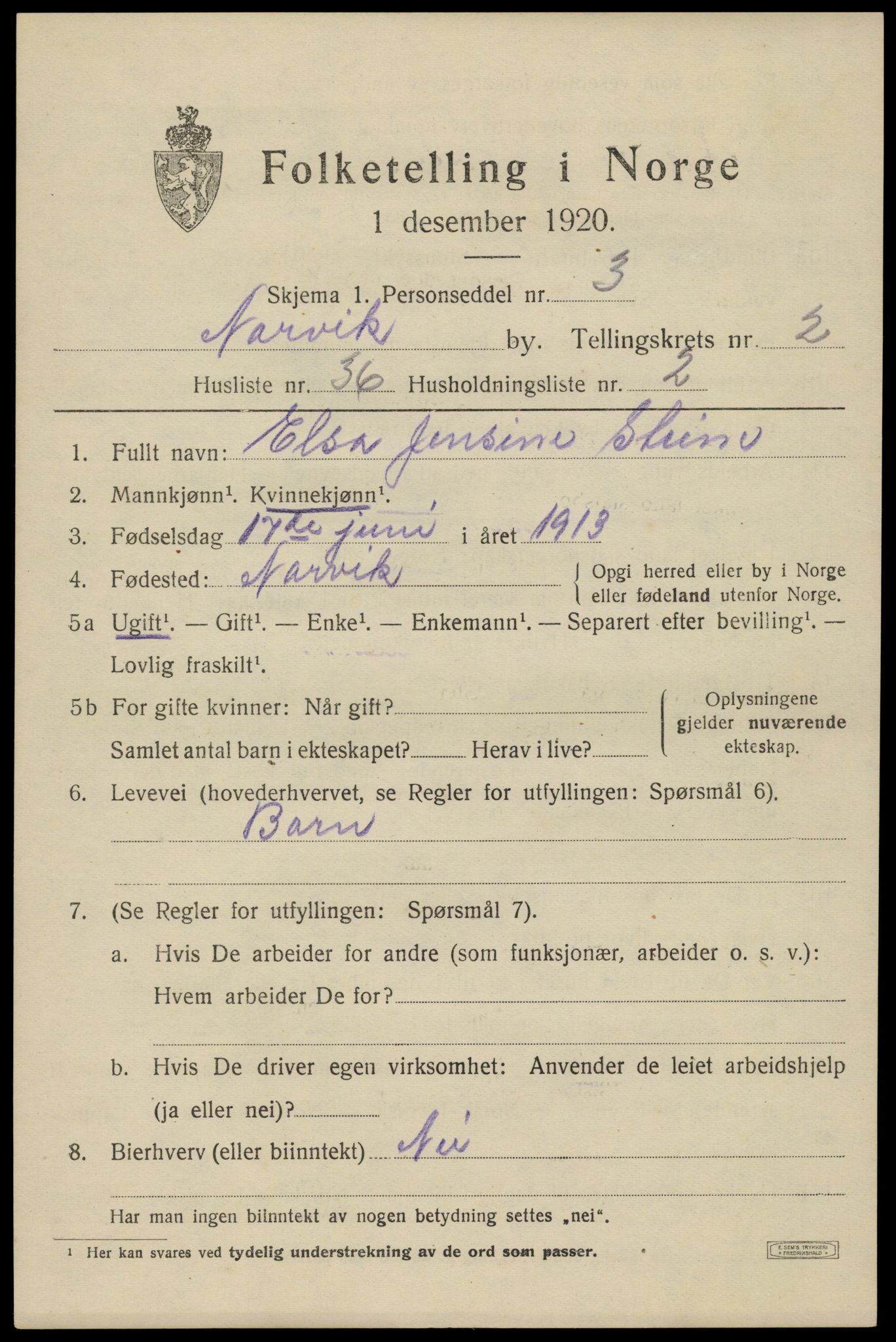 SAT, Folketelling 1920 for 1805 Narvik kjøpstad, 1920, s. 8778