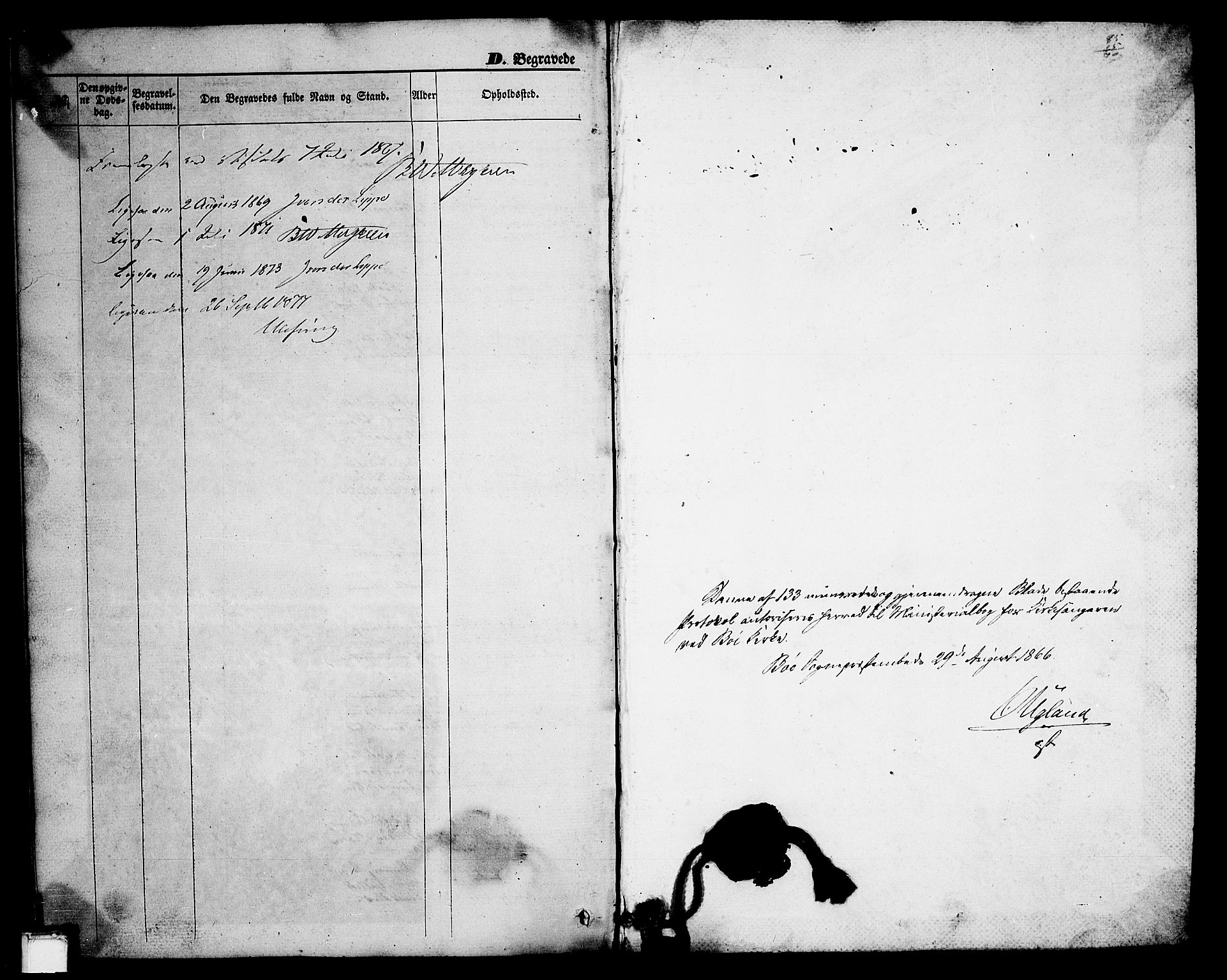 Bø kirkebøker, AV/SAKO-A-257/G/Ga/L0003: Klokkerbok nr. 3, 1866-1875