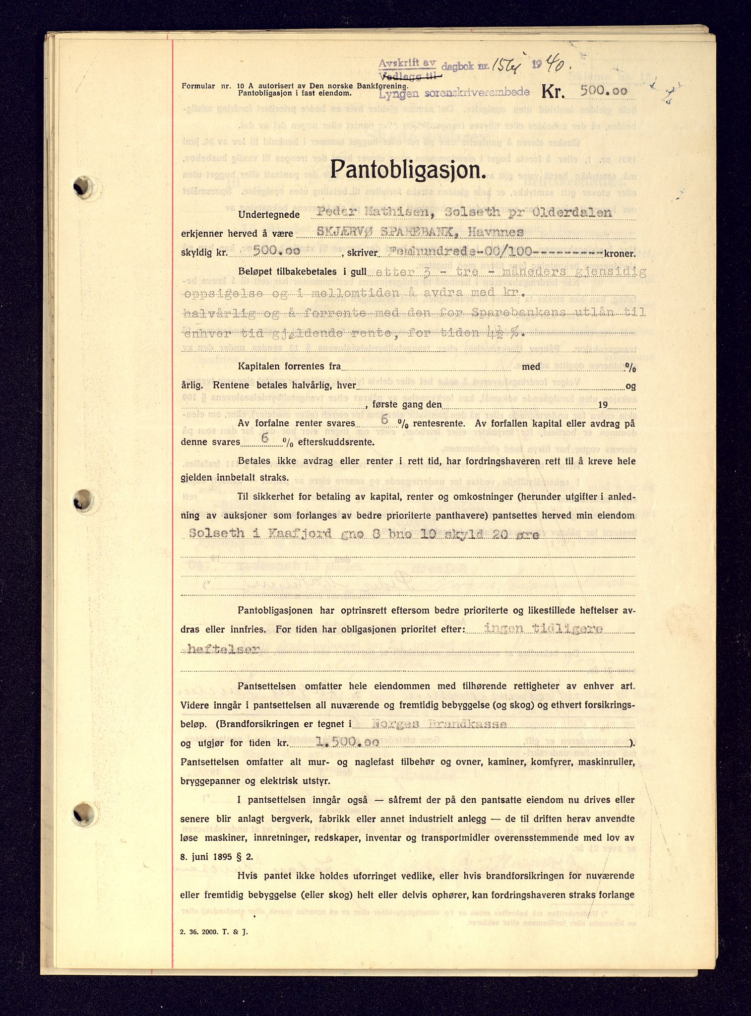 Lyngen sorenskriveri, AV/SATØ-SATØ-0052/1/G/Gf/L0001: Pantebok nr. B 25-31, 1936-1942, Dagboknr: 1561/1940