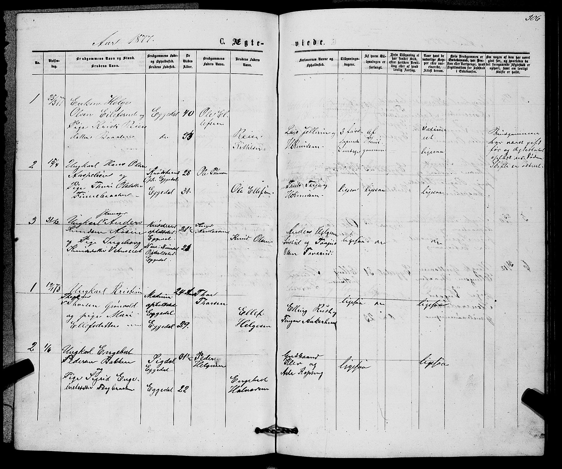 Sigdal kirkebøker, AV/SAKO-A-245/G/Gb/L0002: Klokkerbok nr. II 2, 1875-1900, s. 306