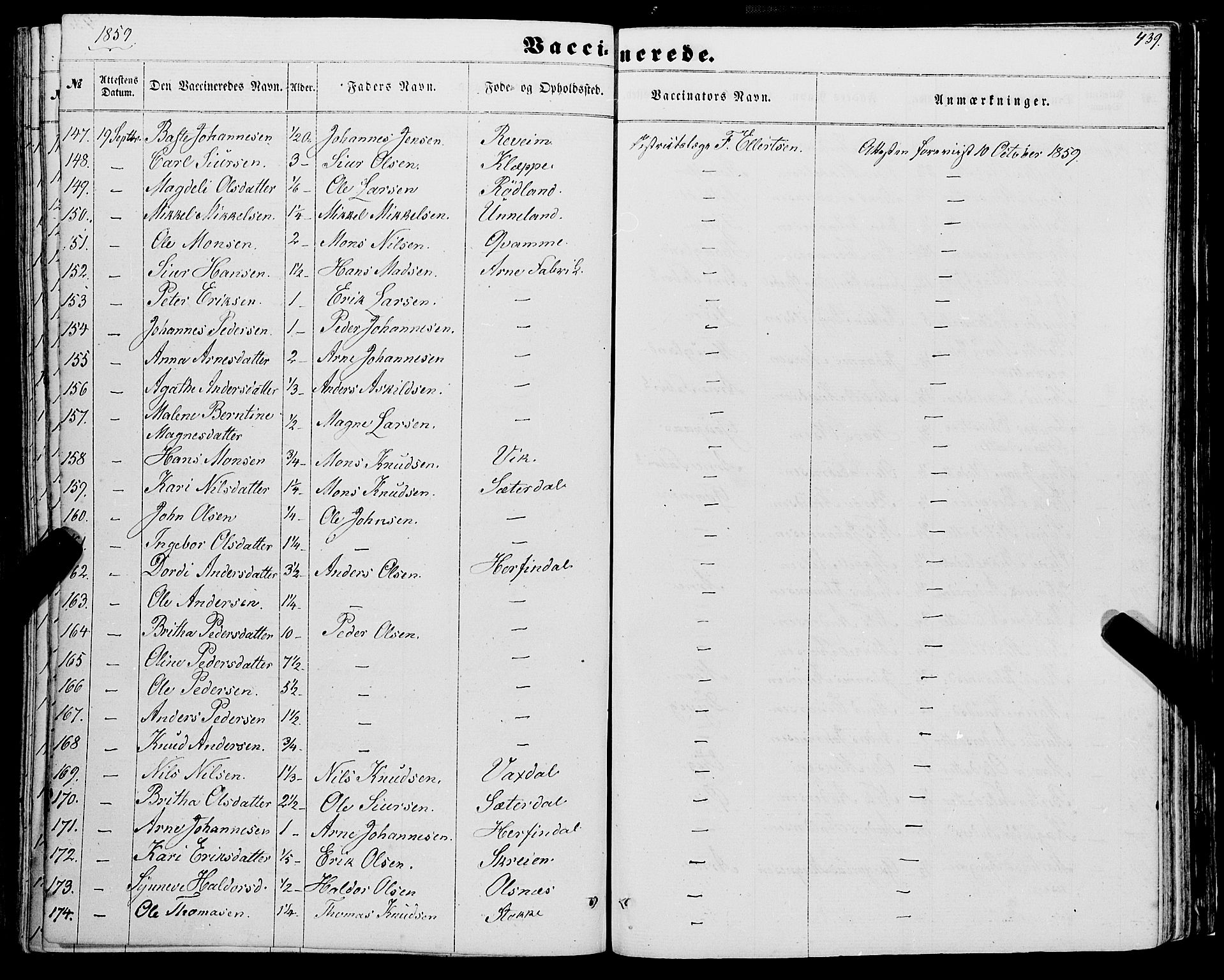 Haus sokneprestembete, AV/SAB-A-75601/H/Haa: Ministerialbok nr. A 17, 1858-1870, s. 439
