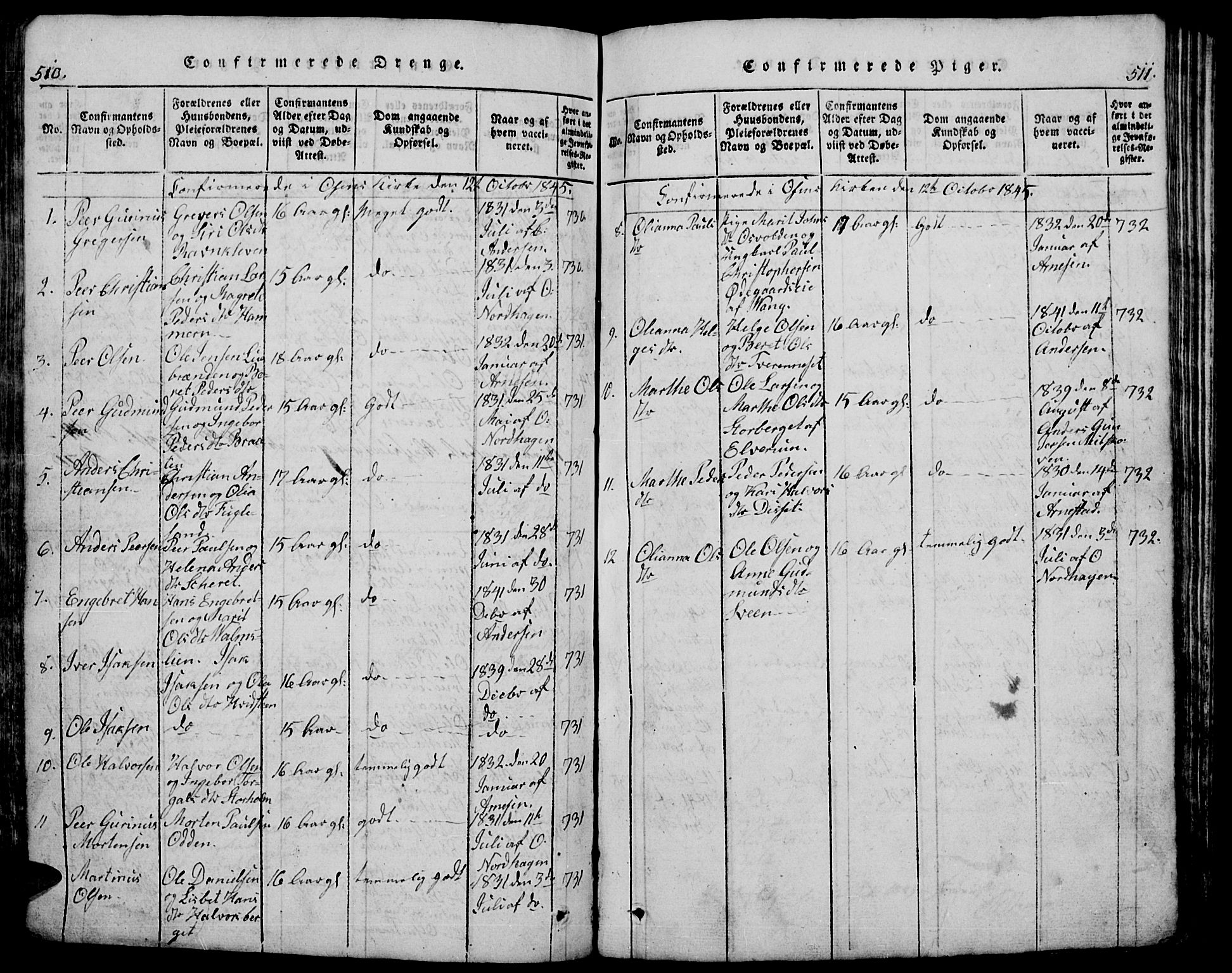 Trysil prestekontor, AV/SAH-PREST-046/H/Ha/Hab/L0005: Klokkerbok nr. 5, 1814-1877, s. 510-511