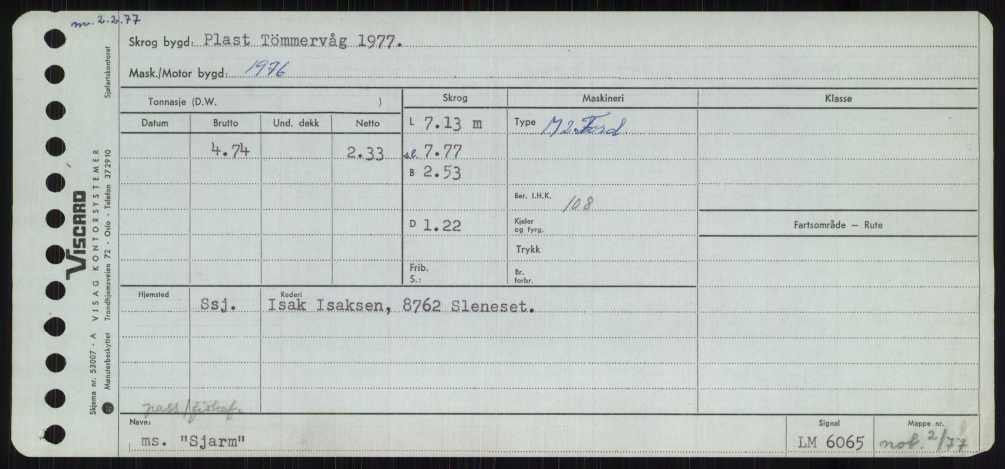 Sjøfartsdirektoratet med forløpere, Skipsmålingen, RA/S-1627/H/Ha/L0005/0001: Fartøy, S-Sven / Fartøy, S-Skji, s. 477