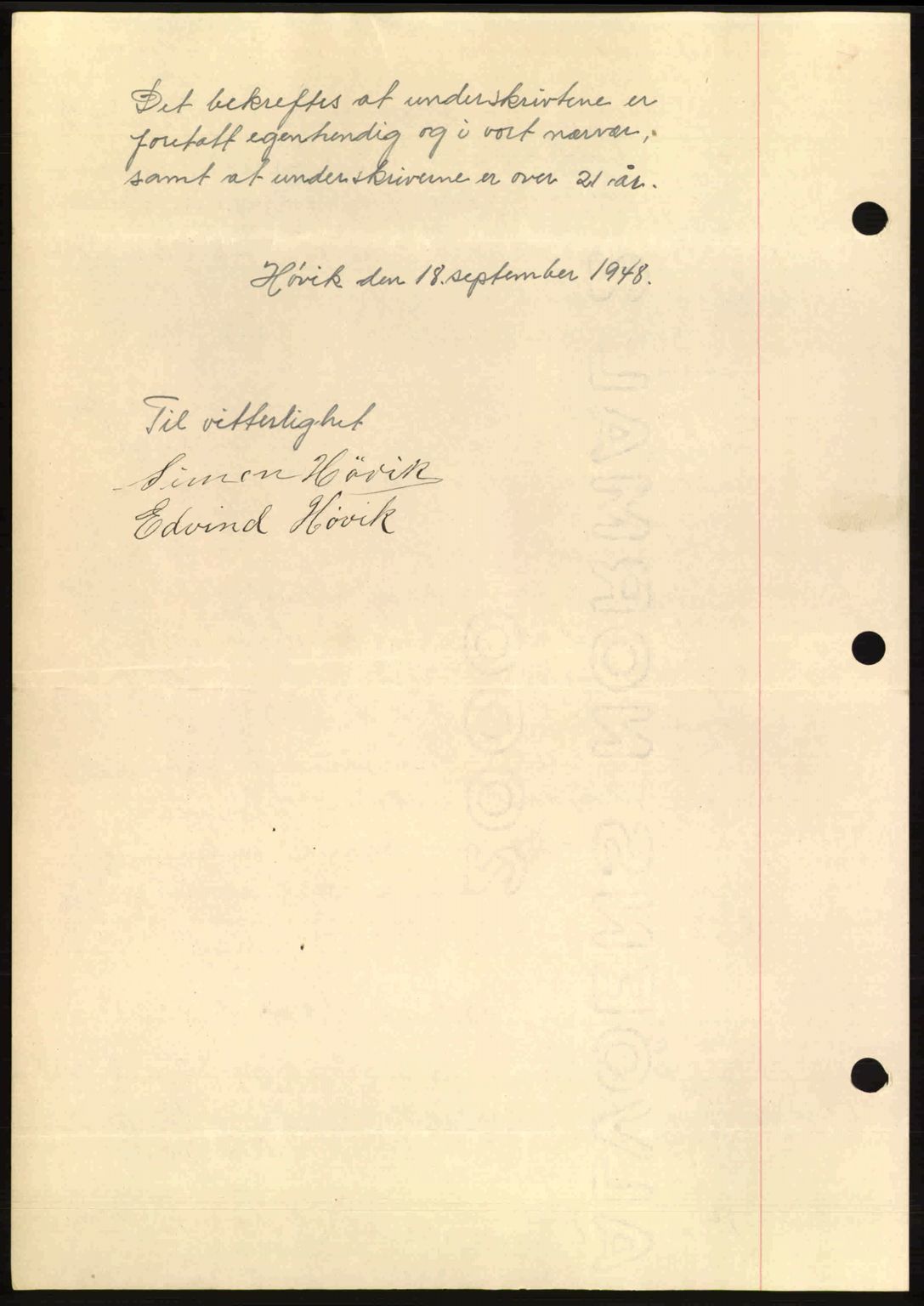 Fosen sorenskriveri, AV/SAT-A-1107/1/2/2C: Pantebok nr. A8, 1948-1948, Dagboknr: 1391/1948