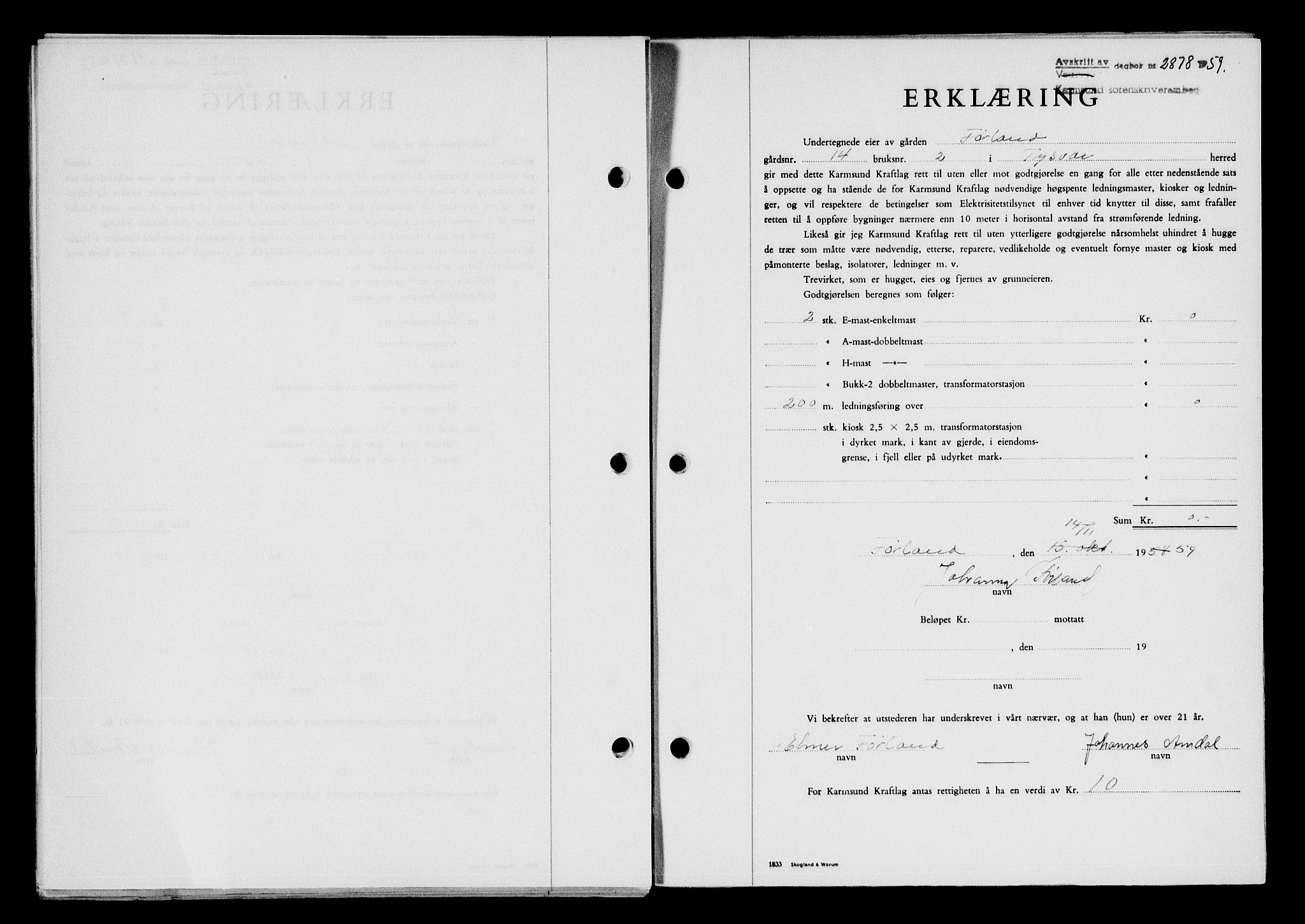 Karmsund sorenskriveri, SAST/A-100311/01/II/IIB/L0132: Pantebok nr. 112A, 1959-1959, Dagboknr: 2878/1959