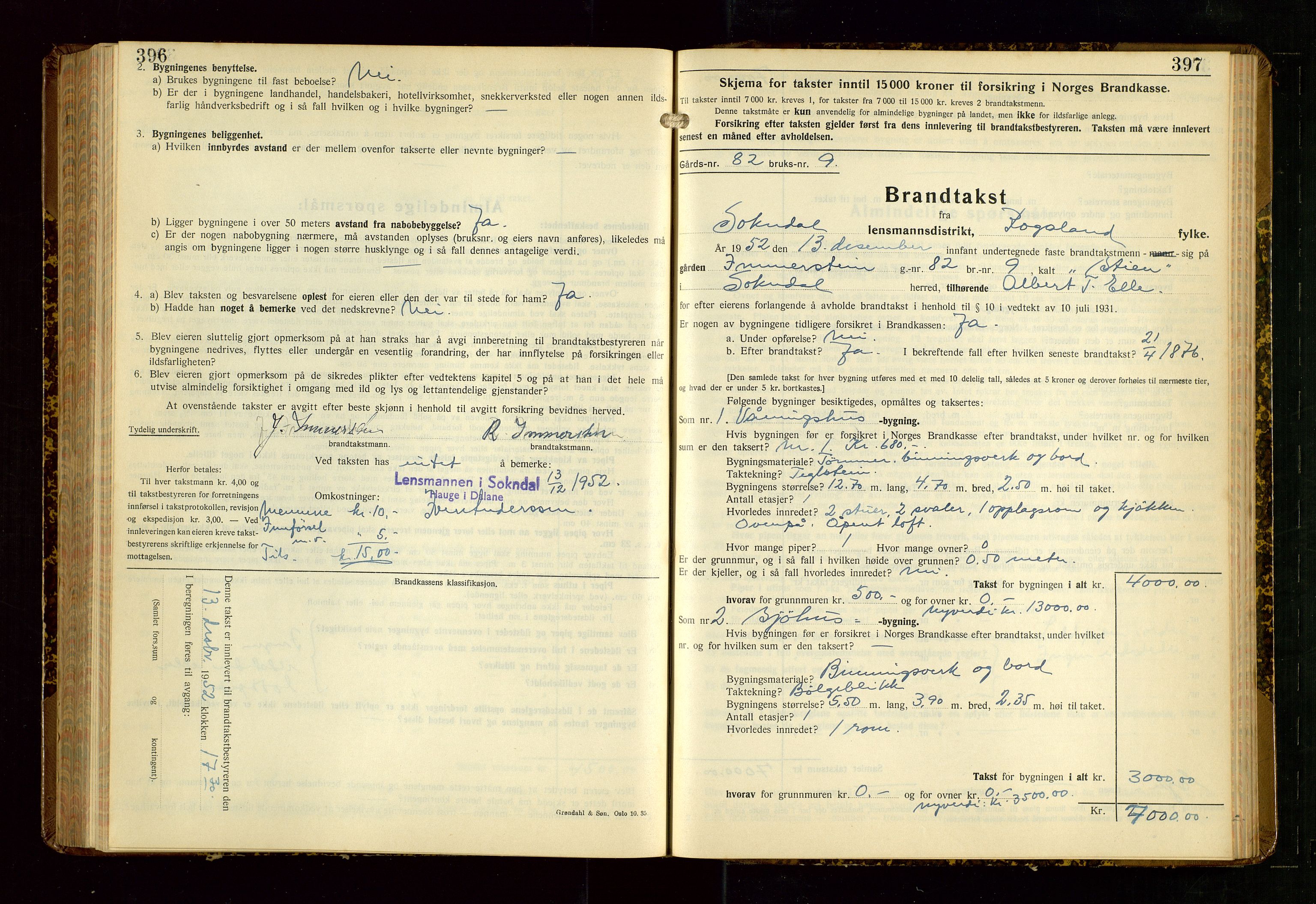 Sokndal lensmannskontor, AV/SAST-A-100417/Gob/L0008: "Brandtakst-Protokoll", 1937-1955, s. 396-397