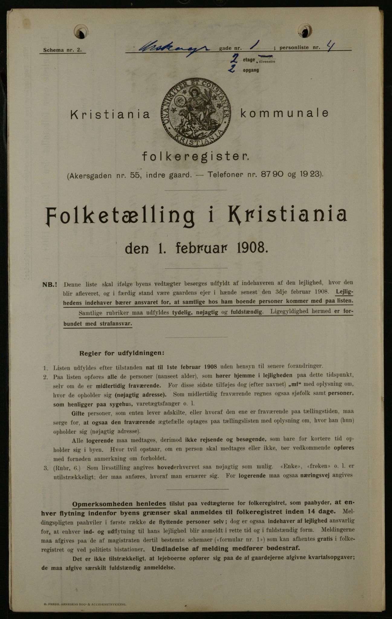 OBA, Kommunal folketelling 1.2.1908 for Kristiania kjøpstad, 1908, s. 2637