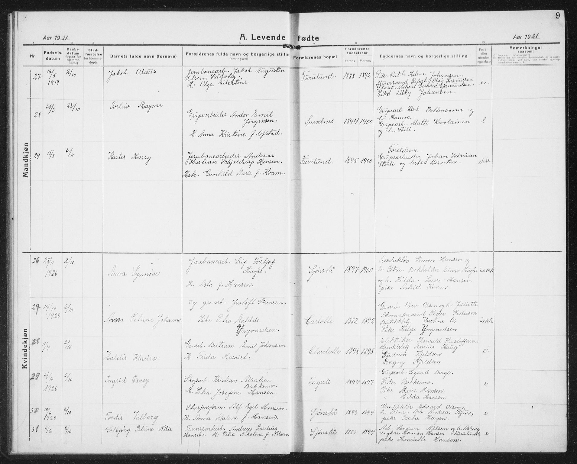 Ministerialprotokoller, klokkerbøker og fødselsregistre - Nordland, AV/SAT-A-1459/850/L0718: Klokkerbok nr. 850C02, 1921-1941, s. 9