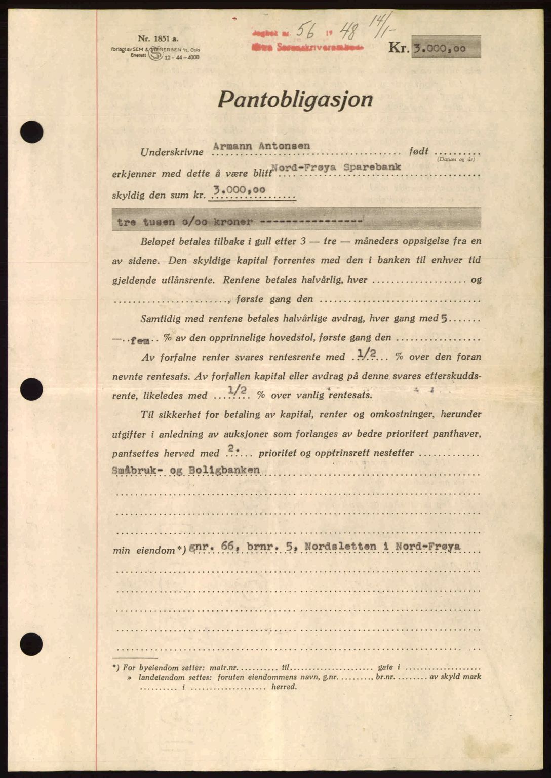 Hitra sorenskriveri, AV/SAT-A-0018/2/2C/2Ca: Pantebok nr. B1, 1939-1949, Dagboknr: 56/1948