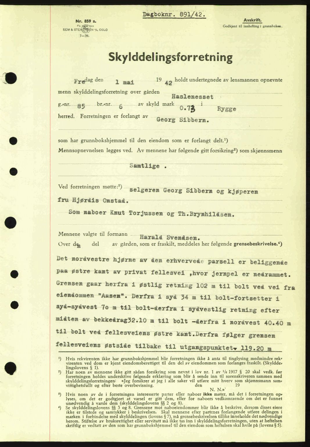Moss sorenskriveri, SAO/A-10168: Pantebok nr. A9, 1941-1942, Dagboknr: 891/1942