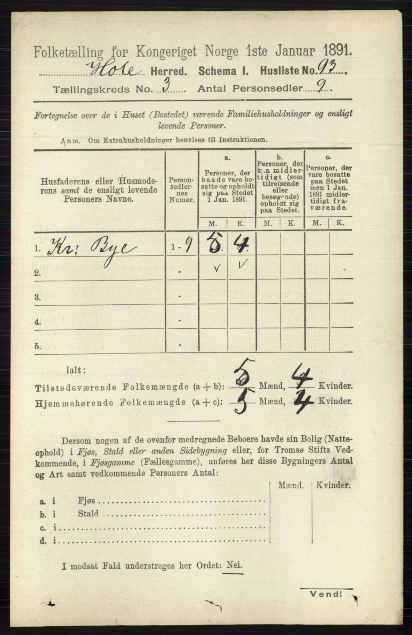 RA, Folketelling 1891 for 0612 Hole herred, 1891, s. 1211