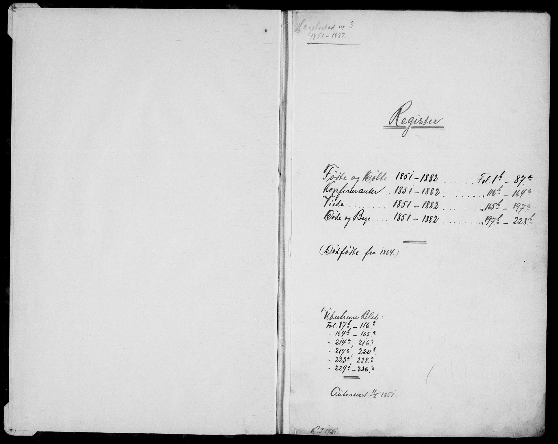 Hægebostad sokneprestkontor, SAK/1111-0024/F/Fb/Fba/L0002: Klokkerbok nr. B 2, 1851-1882