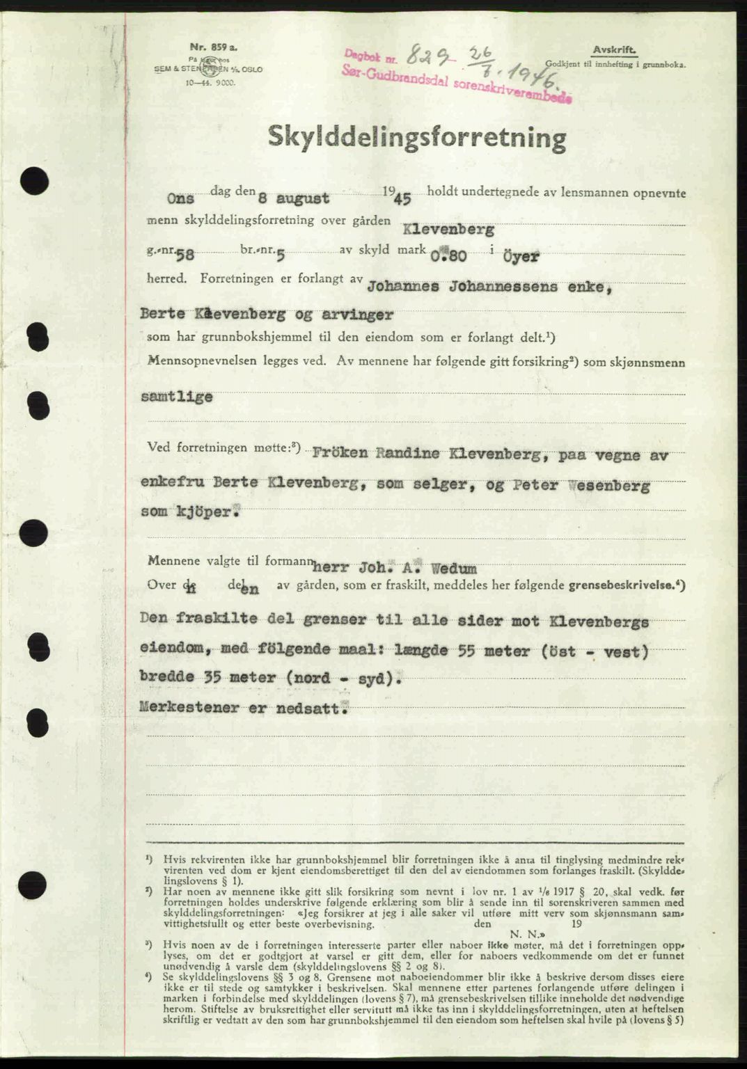 Sør-Gudbrandsdal tingrett, SAH/TING-004/H/Hb/Hbd/L0016: Pantebok nr. A16, 1946-1946, Dagboknr: 829/1946