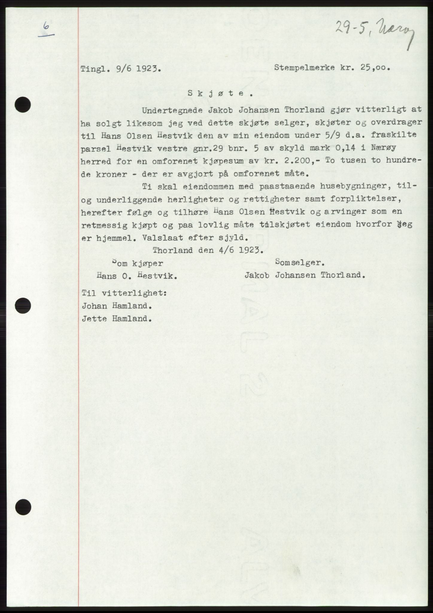 Namdal sorenskriveri, SAT/A-4133/1/2/2C: Pantebok nr. -, 1922-1925, Tingl.dato: 09.06.1923