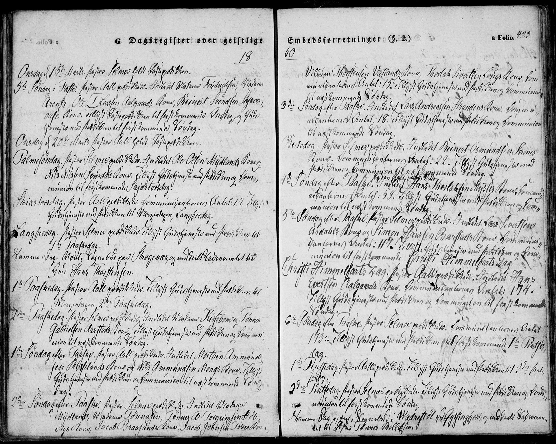Sokndal sokneprestkontor, SAST/A-101808: Ministerialbok nr. A 8.2, 1842-1857, s. 423