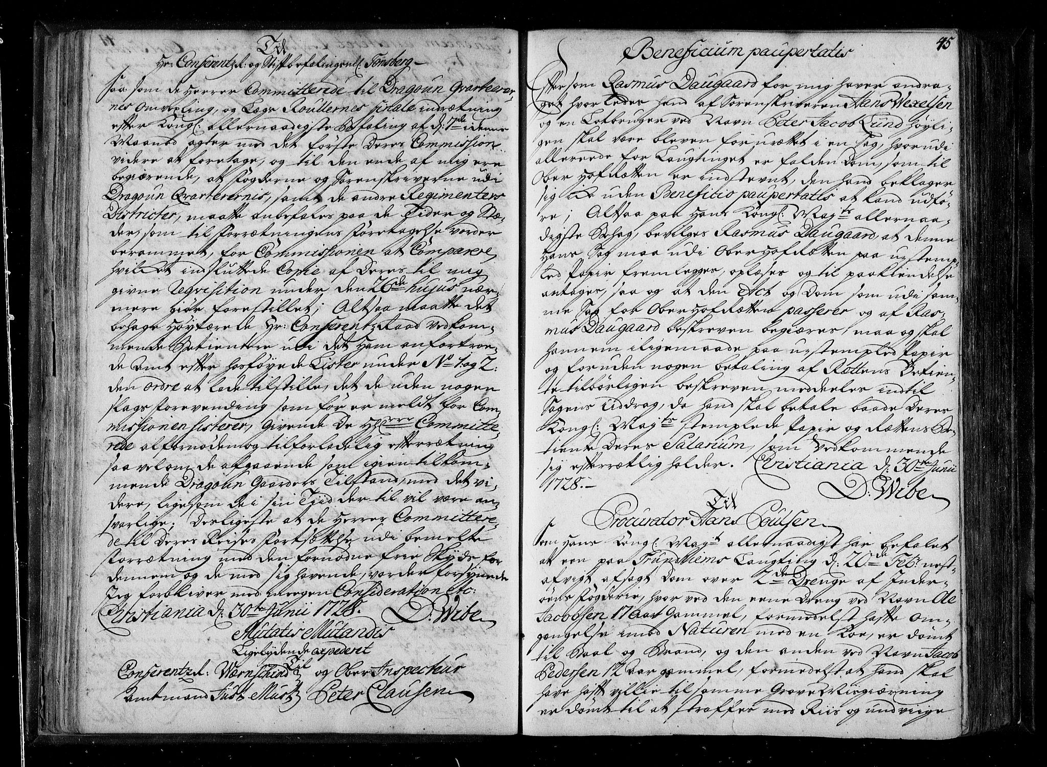 Stattholderembetet 1572-1771, RA/EA-2870/Be/L0011: Kopibok for beneficia paupertatis, 1726-1739, s. 44b-45a