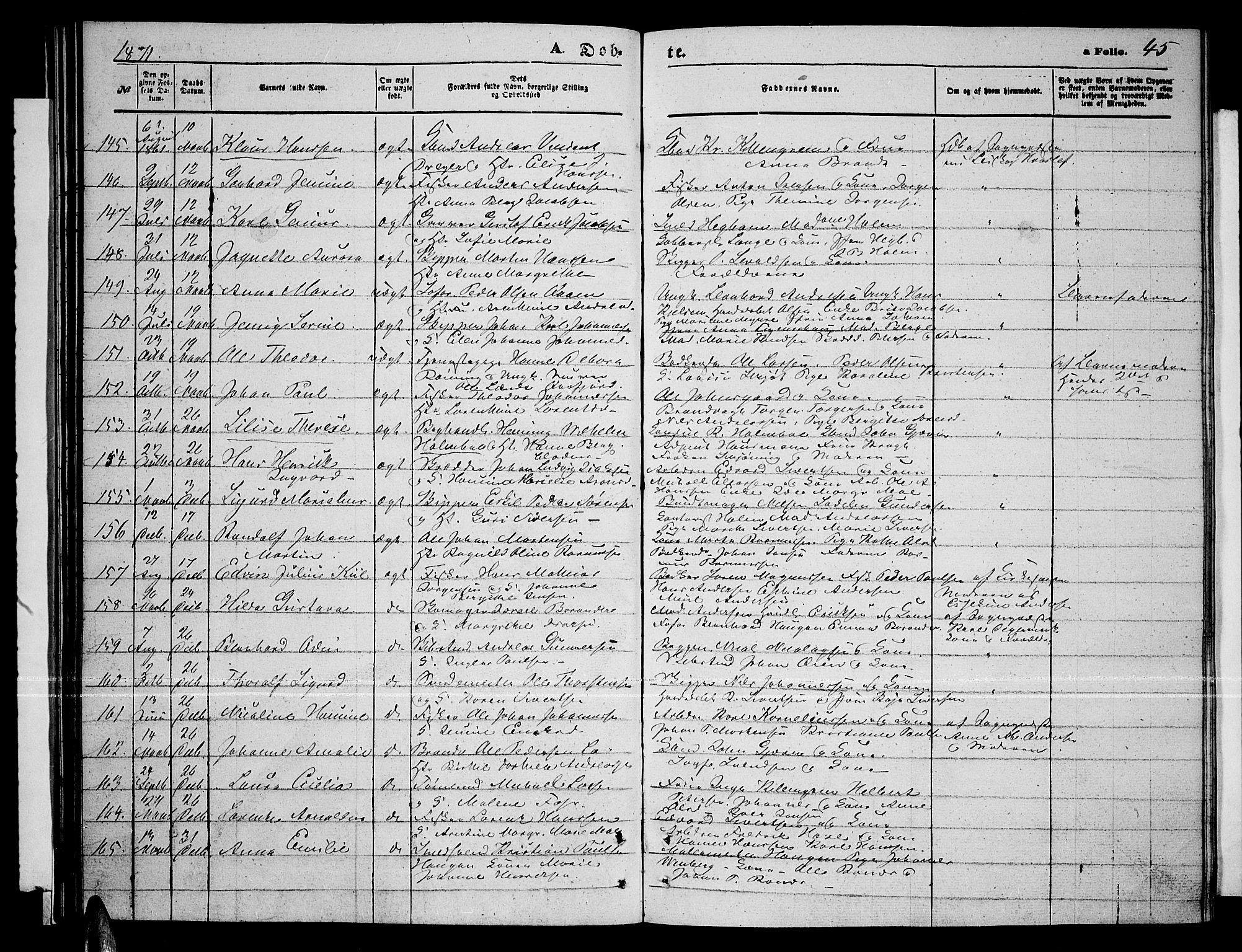 Tromsø sokneprestkontor/stiftsprosti/domprosti, AV/SATØ-S-1343/G/Gb/L0007klokker: Klokkerbok nr. 7, 1867-1875, s. 45