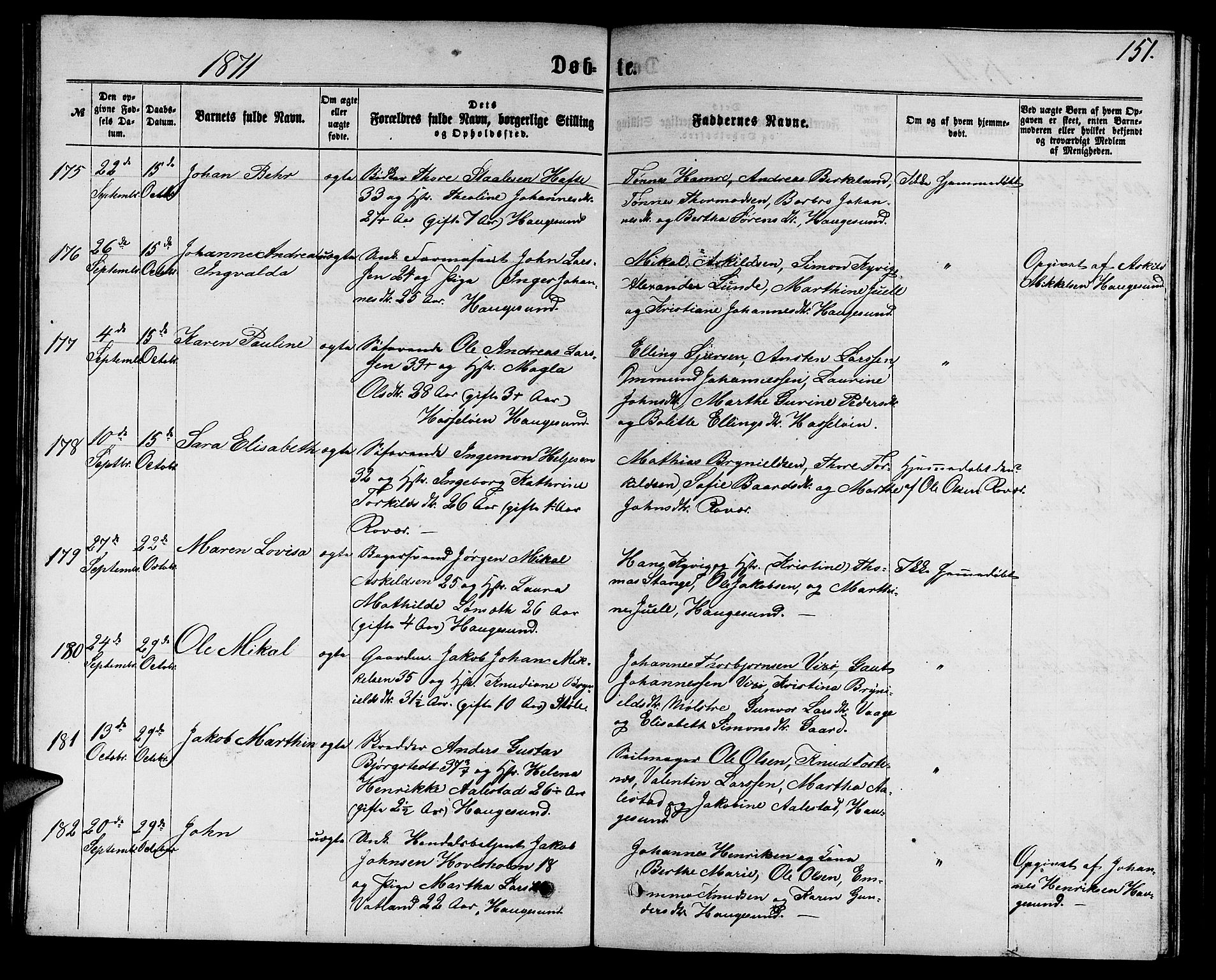 Torvastad sokneprestkontor, SAST/A -101857/H/Ha/Hab/L0007: Klokkerbok nr. B 7, 1866-1873, s. 151