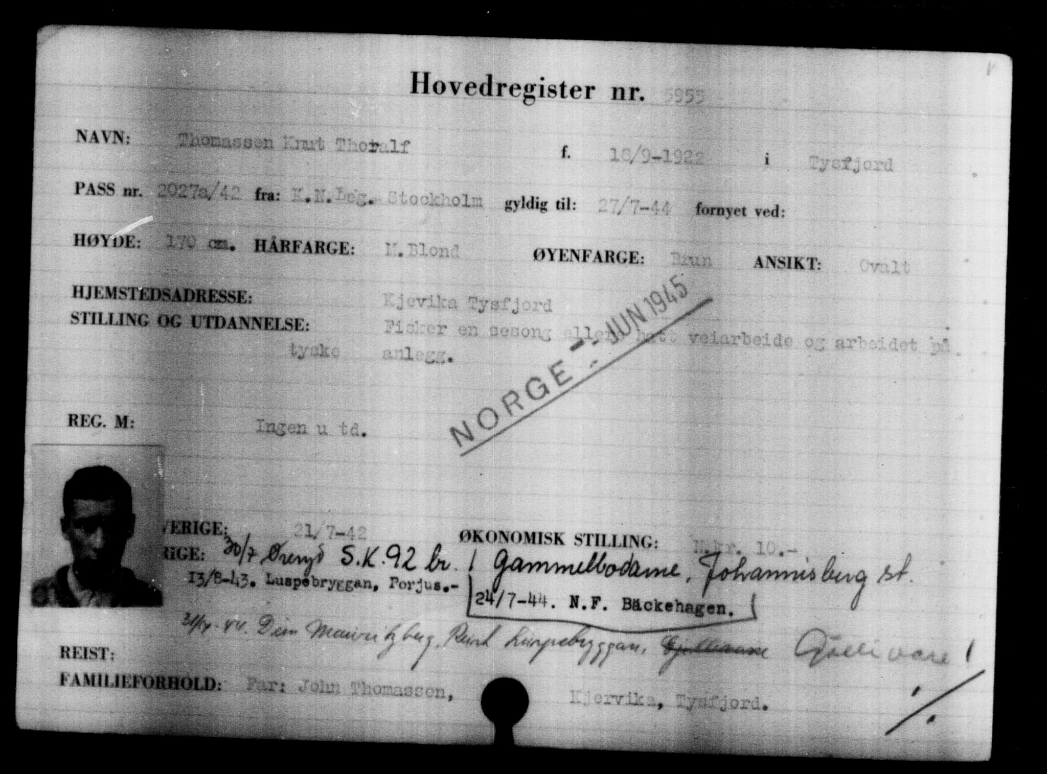 Utenriksstasjonene, Legasjonen i Stockholm, Flyktningkontoret, AV/RA-S-6753/V/Va/L0004: Kjesäterkartoteket, flyktninger med registreringsnr. 3496-6610, 1940-1945, s. 2870
