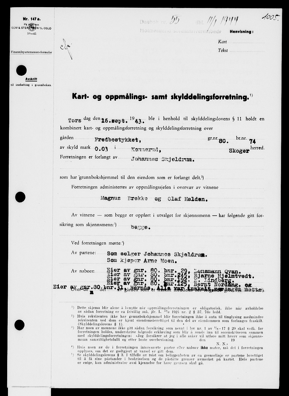 Holmestrand sorenskriveri, AV/SAKO-A-67/G/Ga/Gaa/L0057: Pantebok nr. A-57, 1943-1944, Dagboknr: 55/1944