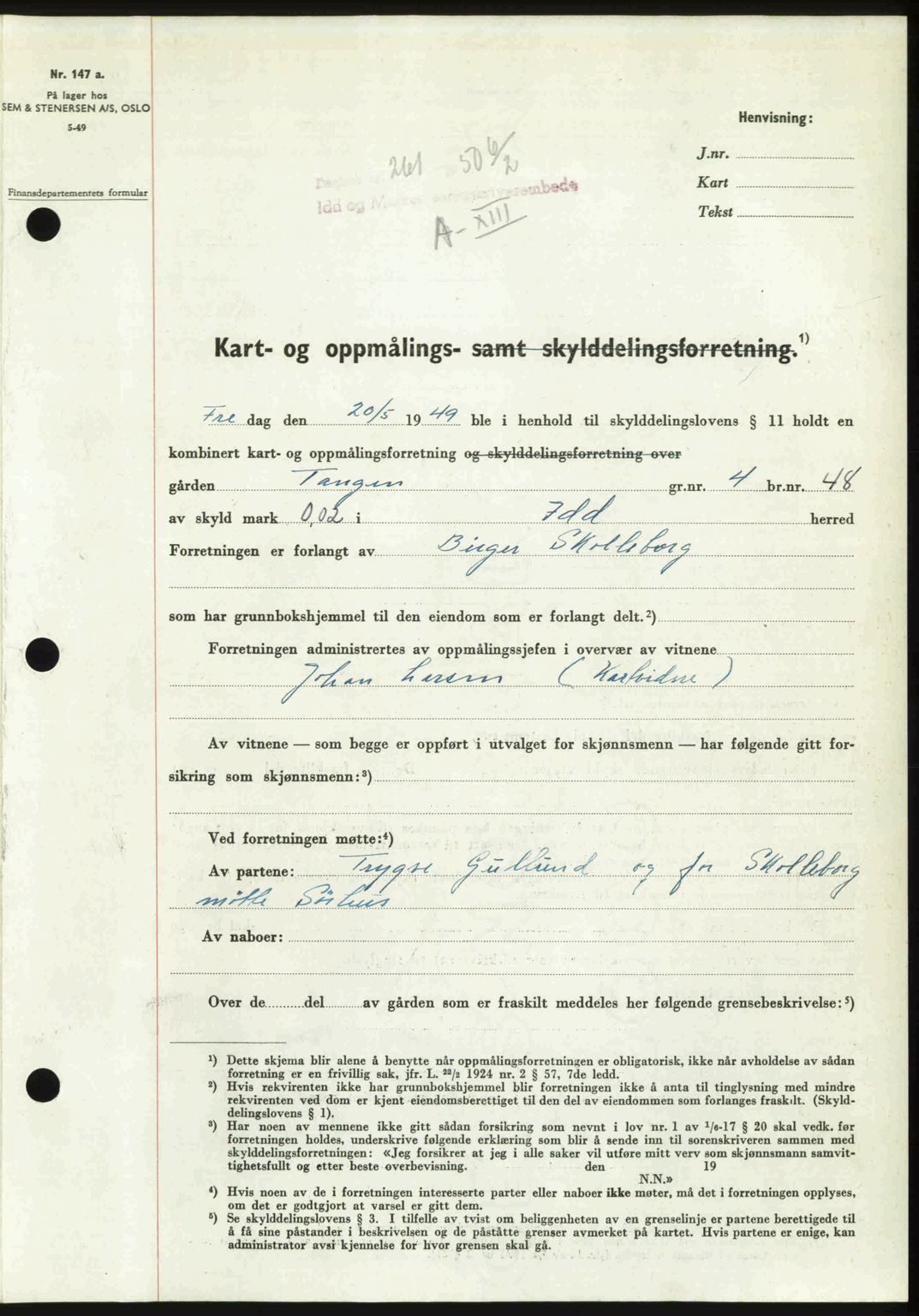 Idd og Marker sorenskriveri, SAO/A-10283/G/Gb/Gbb/L0013: Pantebok nr. A13, 1949-1950, Dagboknr: 261/1950