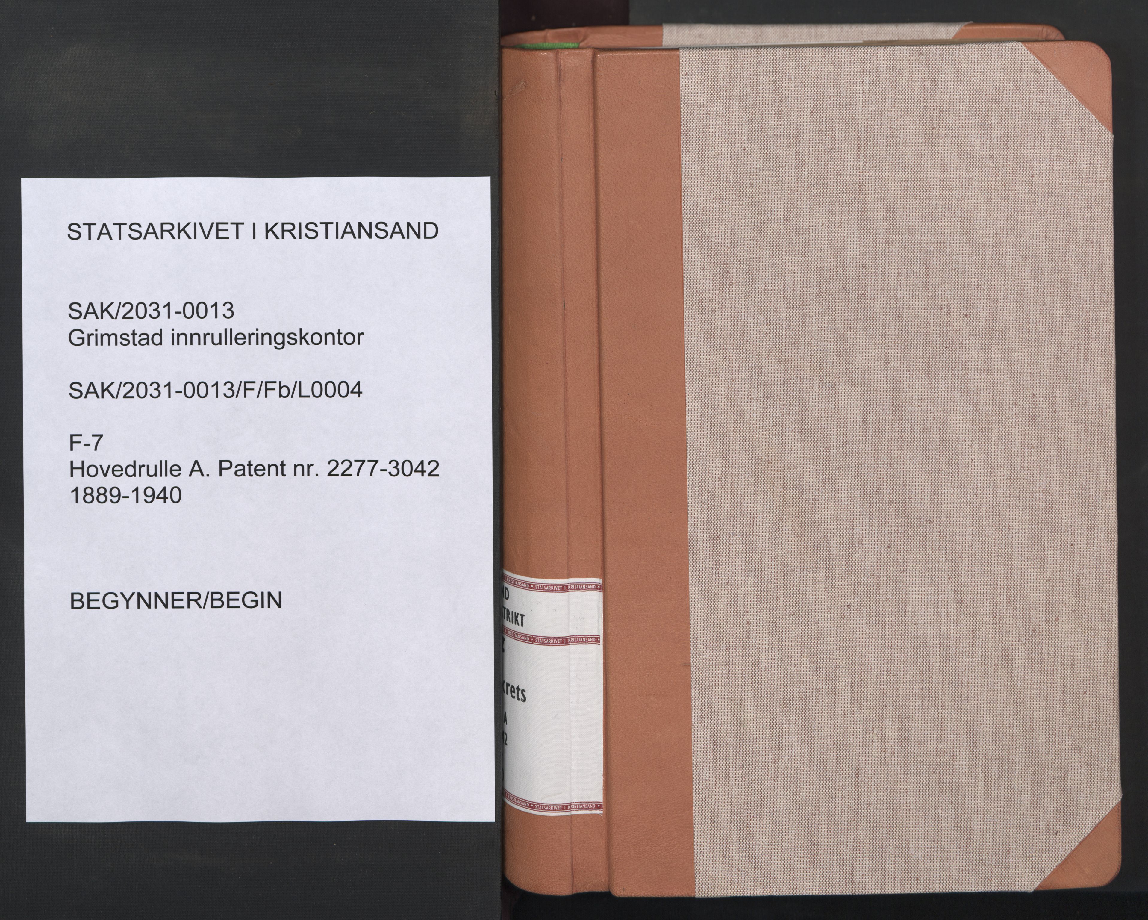 Grimstad mønstringskrets, SAK/2031-0013/F/Fb/L0004: Hovedrulle A nr 2277-3042, F-7, 1889-1940, s. 2