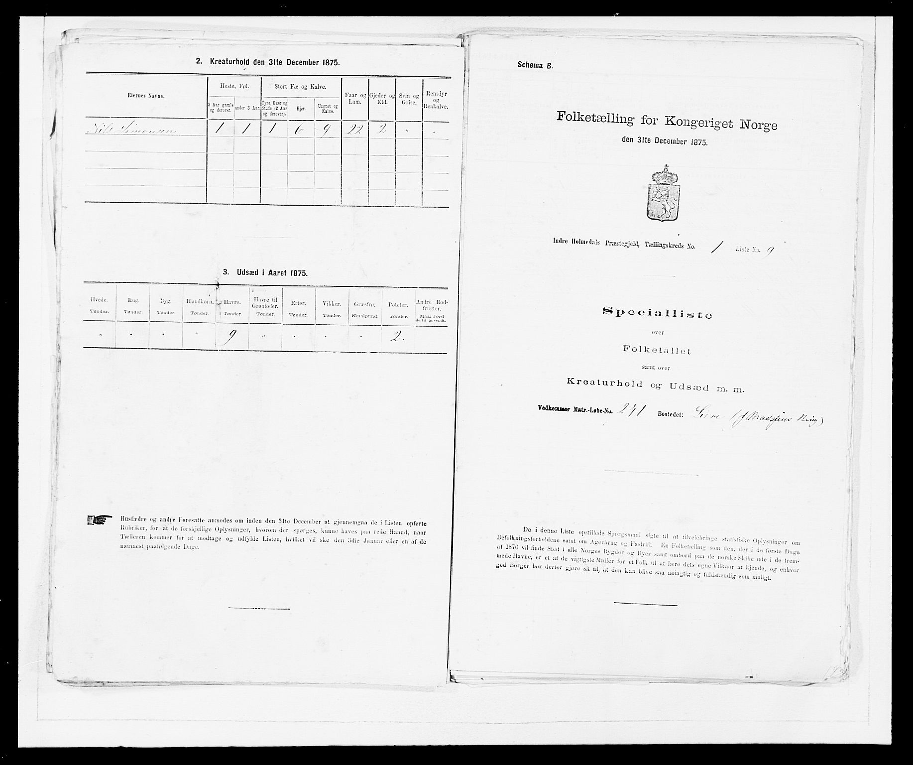 SAB, Folketelling 1875 for 1430P Indre Holmedal prestegjeld, 1875, s. 43