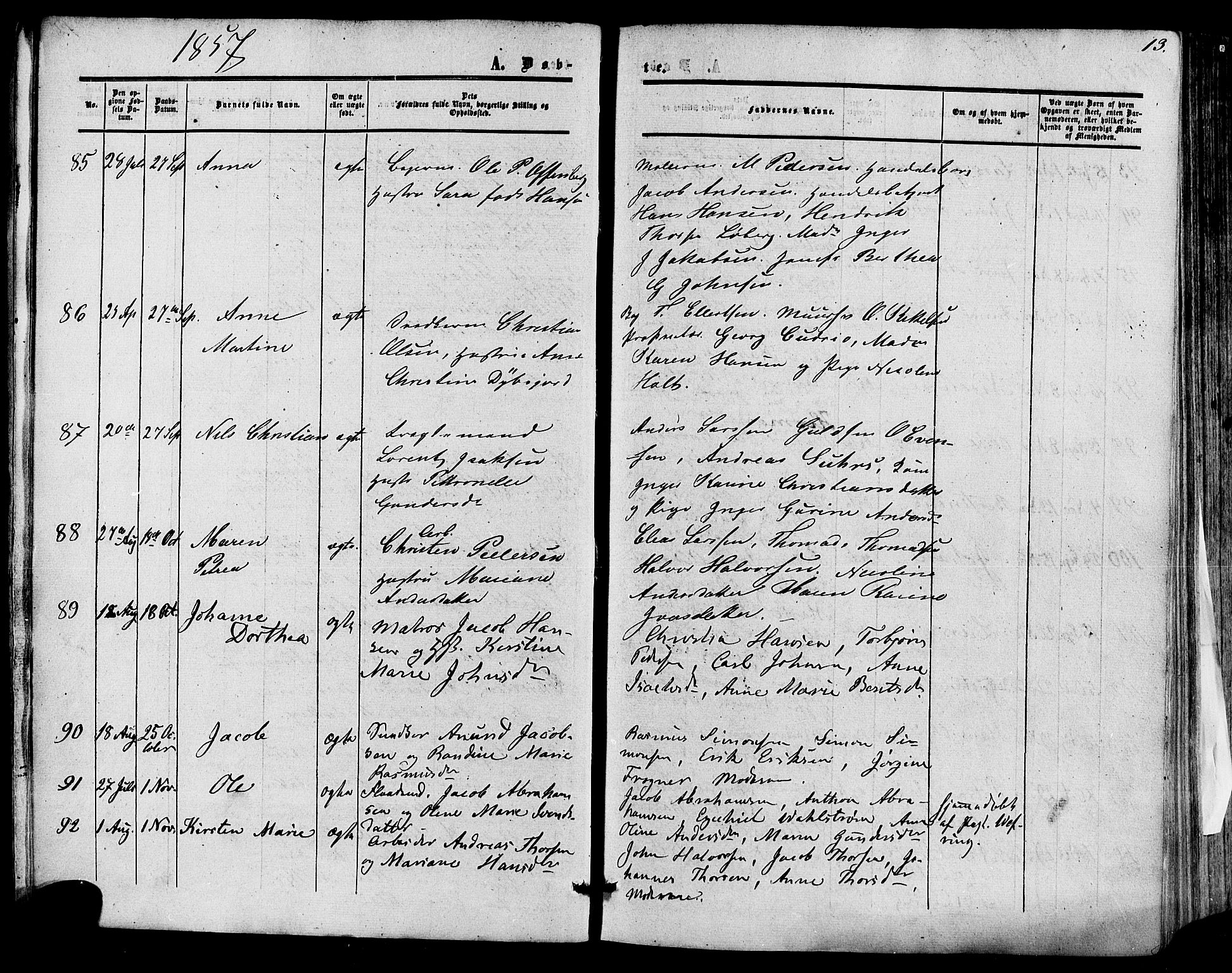 Skien kirkebøker, AV/SAKO-A-302/F/Fa/L0007: Ministerialbok nr. 7, 1856-1865, s. 13