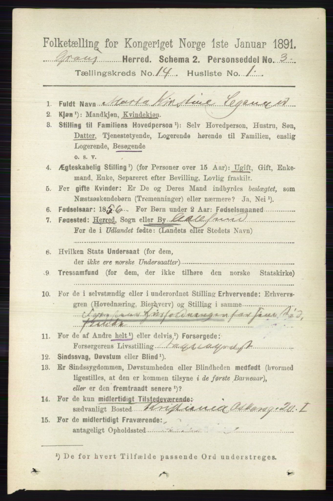 RA, Folketelling 1891 for 0534 Gran herred, 1891, s. 6976