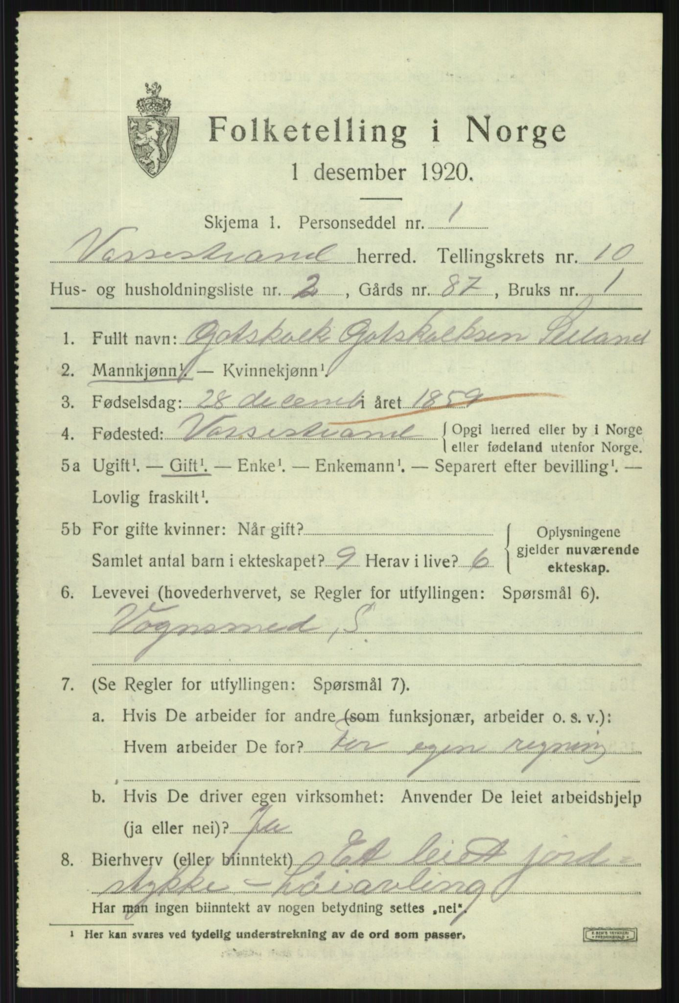 SAB, Folketelling 1920 for 1236 Vossestrand herred, 1920, s. 4236