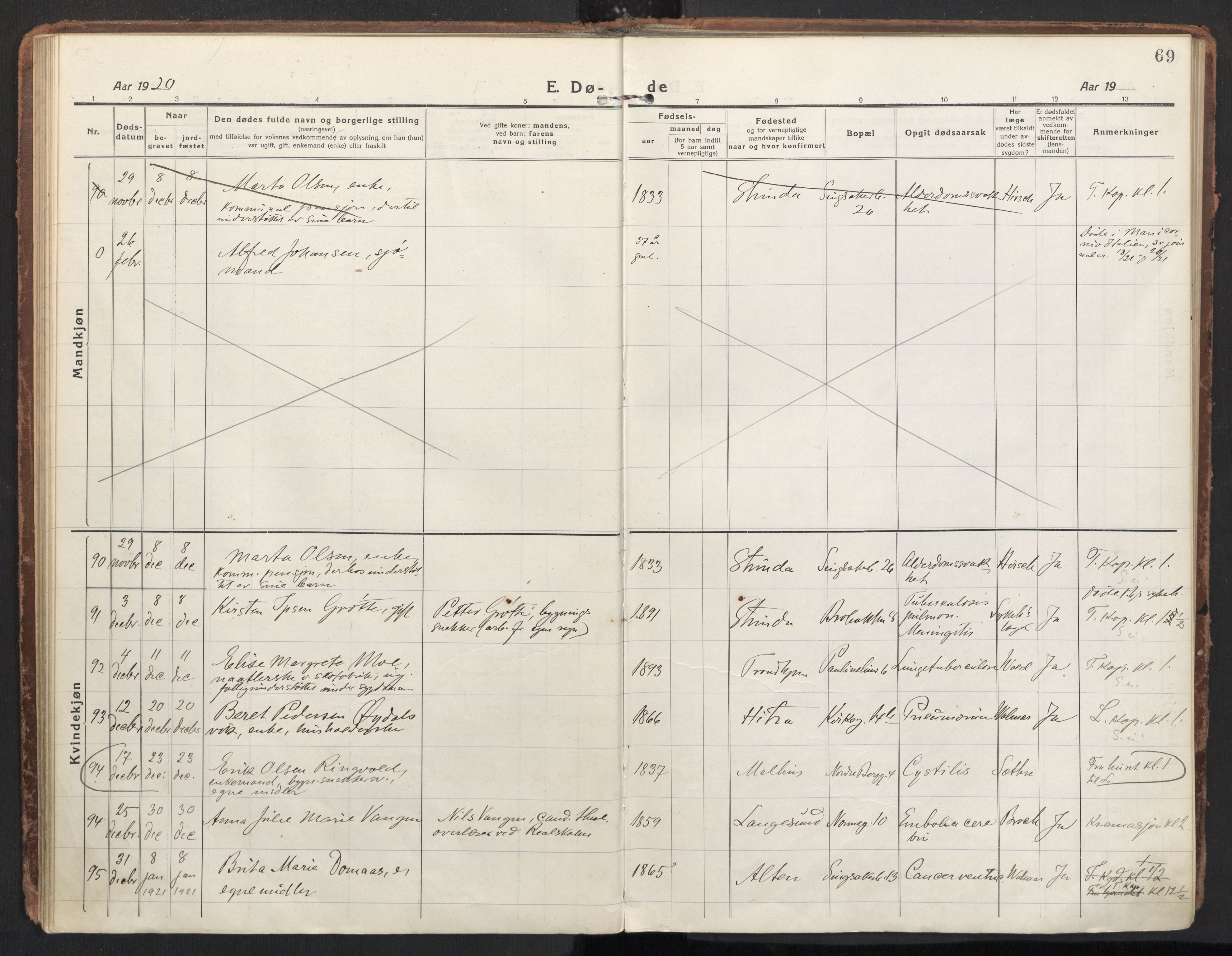 Ministerialprotokoller, klokkerbøker og fødselsregistre - Sør-Trøndelag, SAT/A-1456/604/L0207: Ministerialbok nr. 604A27, 1917-1933, s. 69