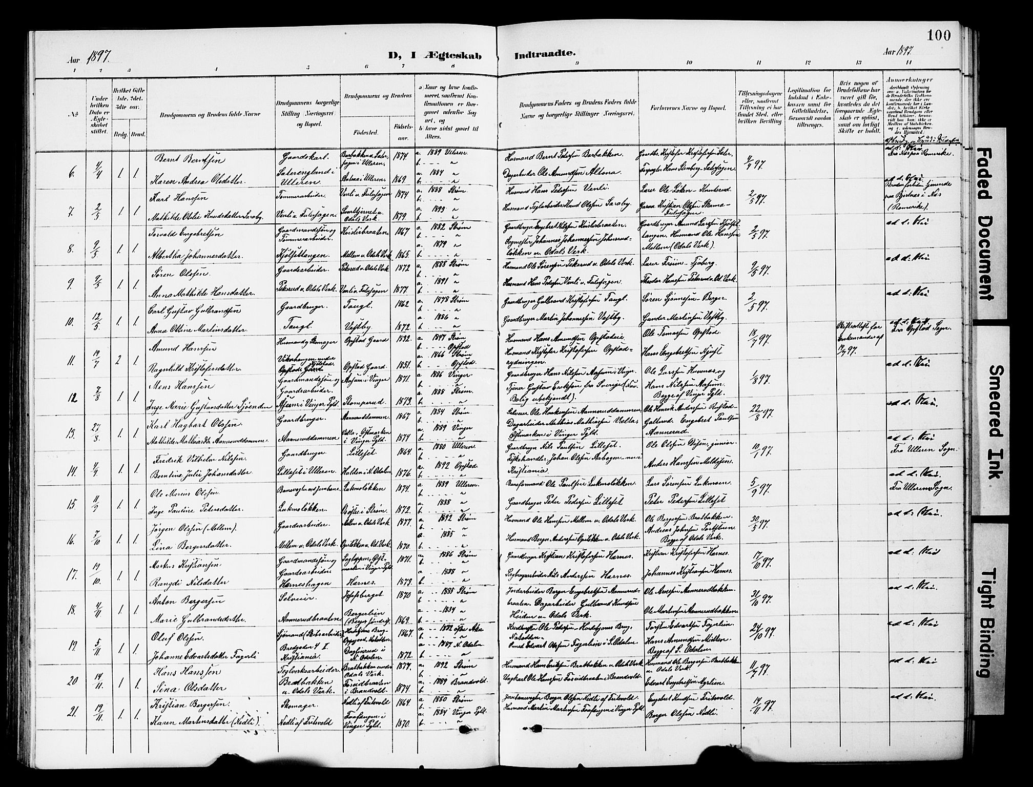 Sør-Odal prestekontor, SAH/PREST-030/H/Ha/Hab/L0001: Klokkerbok nr. 1, 1895-1902, s. 100