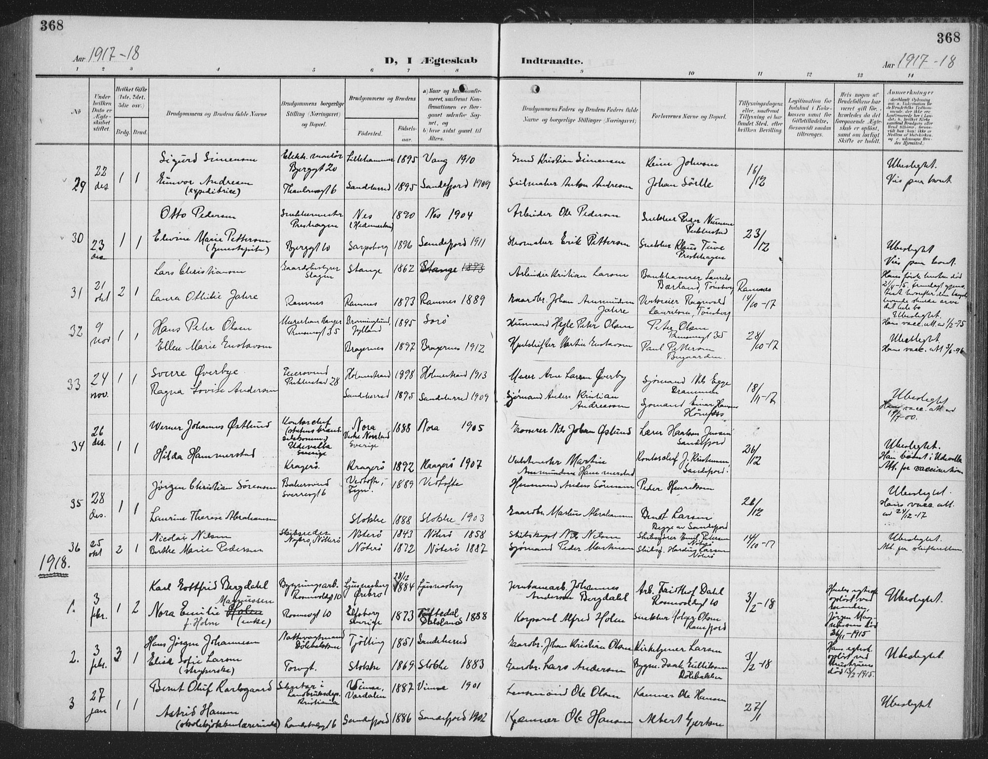 Sandefjord kirkebøker, AV/SAKO-A-315/G/Ga/L0003: Klokkerbok nr. 3, 1903-1920, s. 368