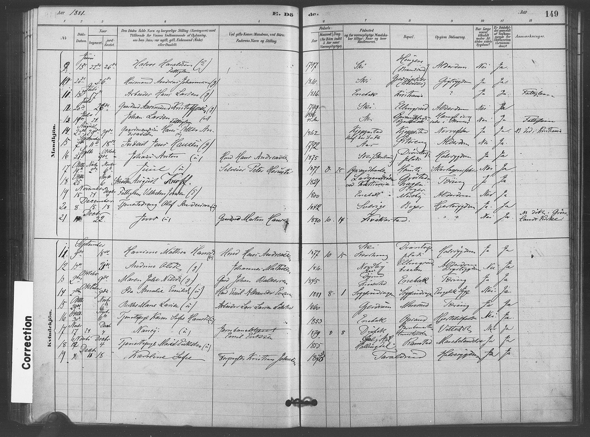 Kråkstad prestekontor Kirkebøker, AV/SAO-A-10125a/F/Fb/L0001: Ministerialbok nr. II 1, 1880-1892, s. 149